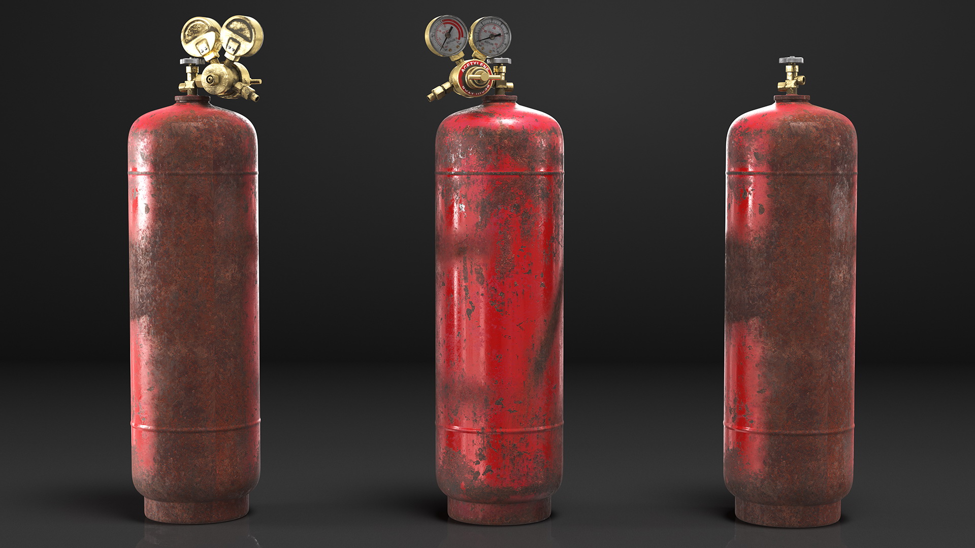 3D Acetylene Gas Cylinder with Regulator Old