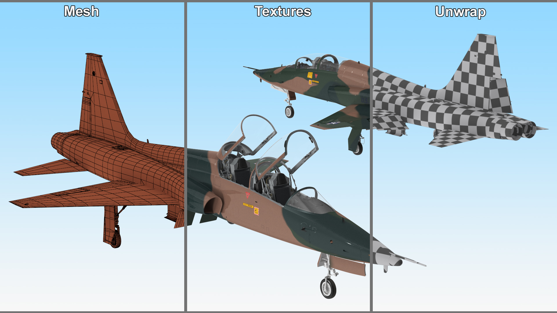 Trainer Jet Military T-38 Talon Camo Rigged for Cinema 4D 3D