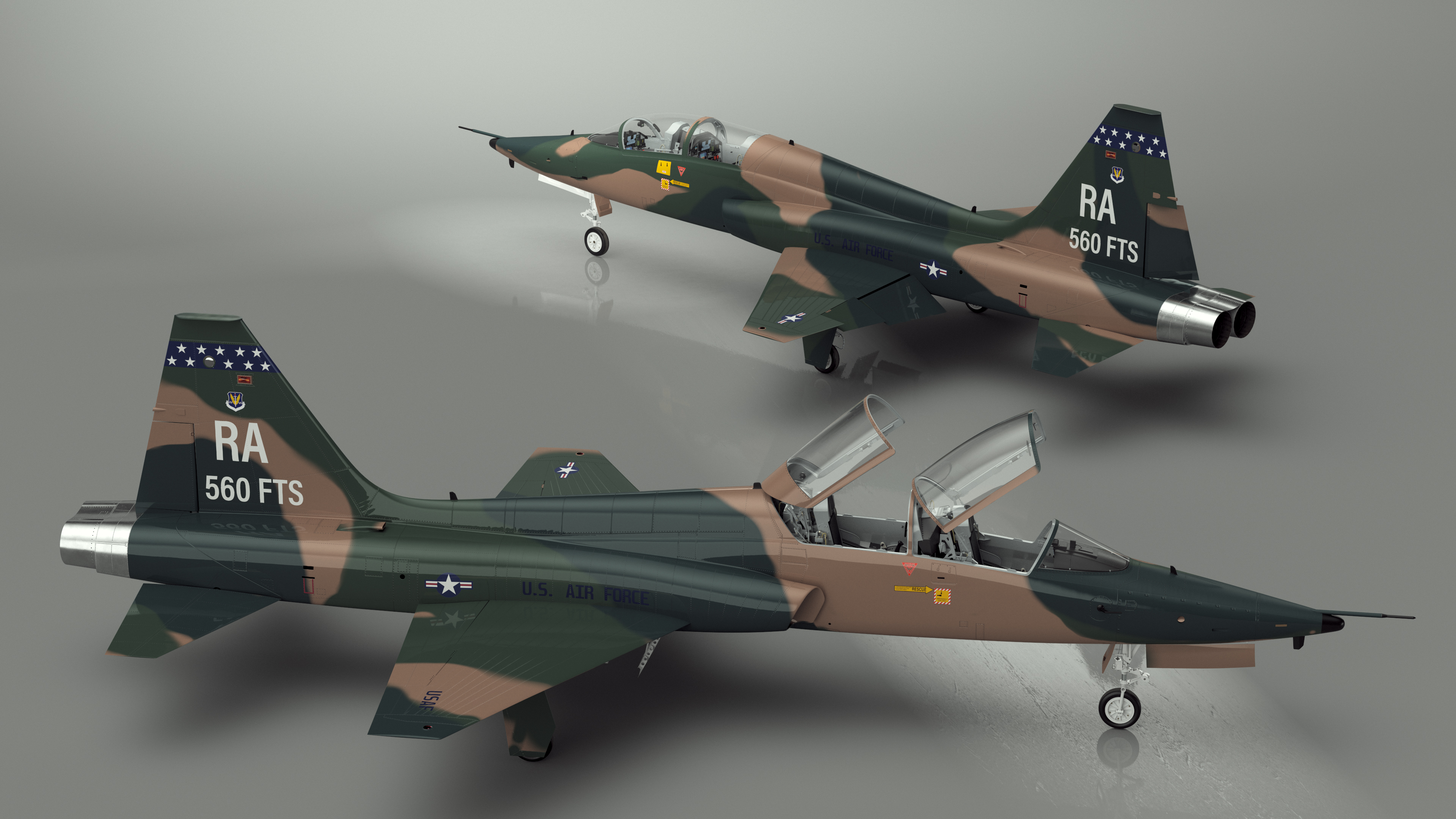 Trainer Jet Military T-38 Talon Camo Rigged for Cinema 4D 3D