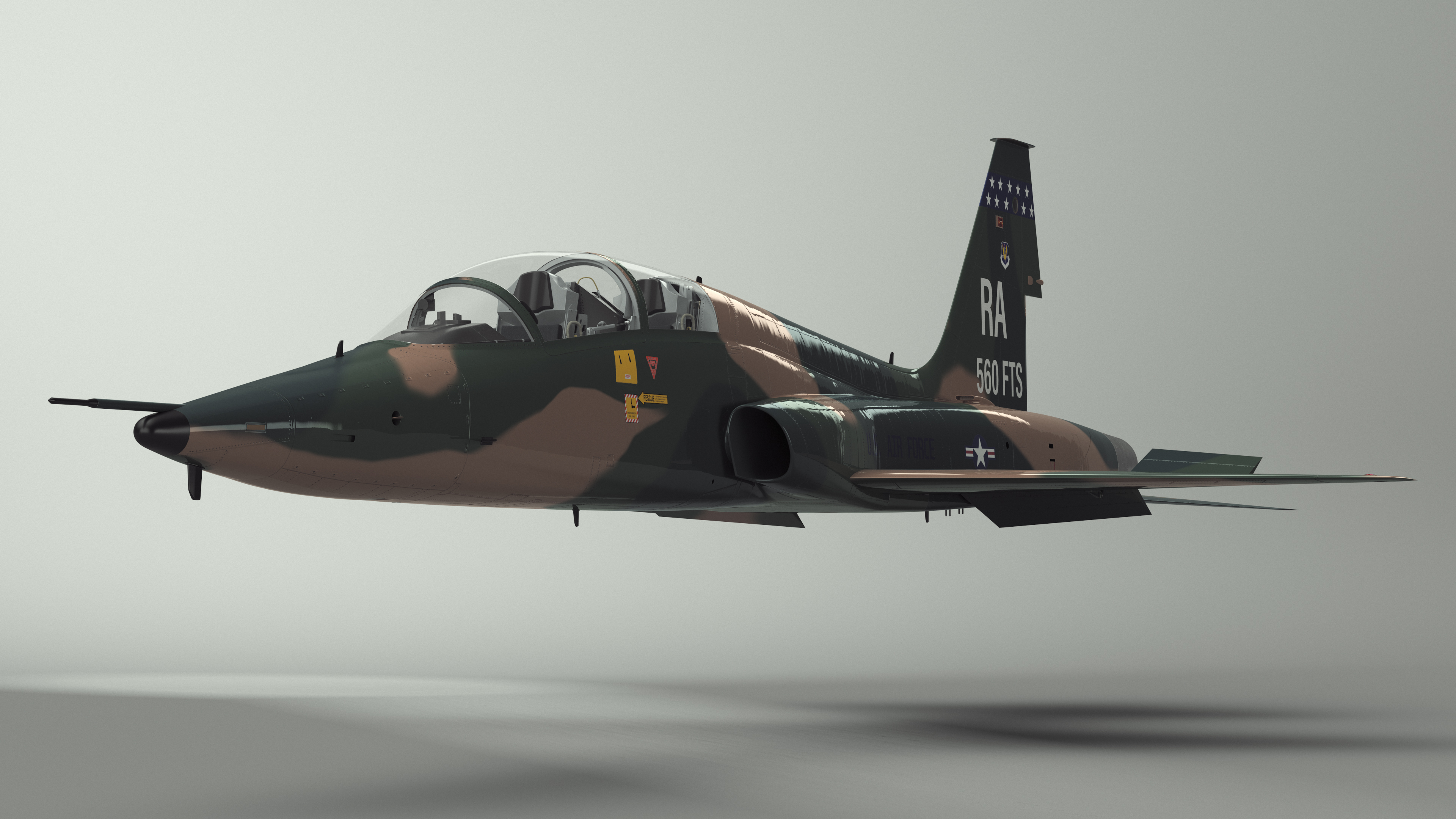 Trainer Jet Military T-38 Talon Camo Rigged for Cinema 4D 3D
