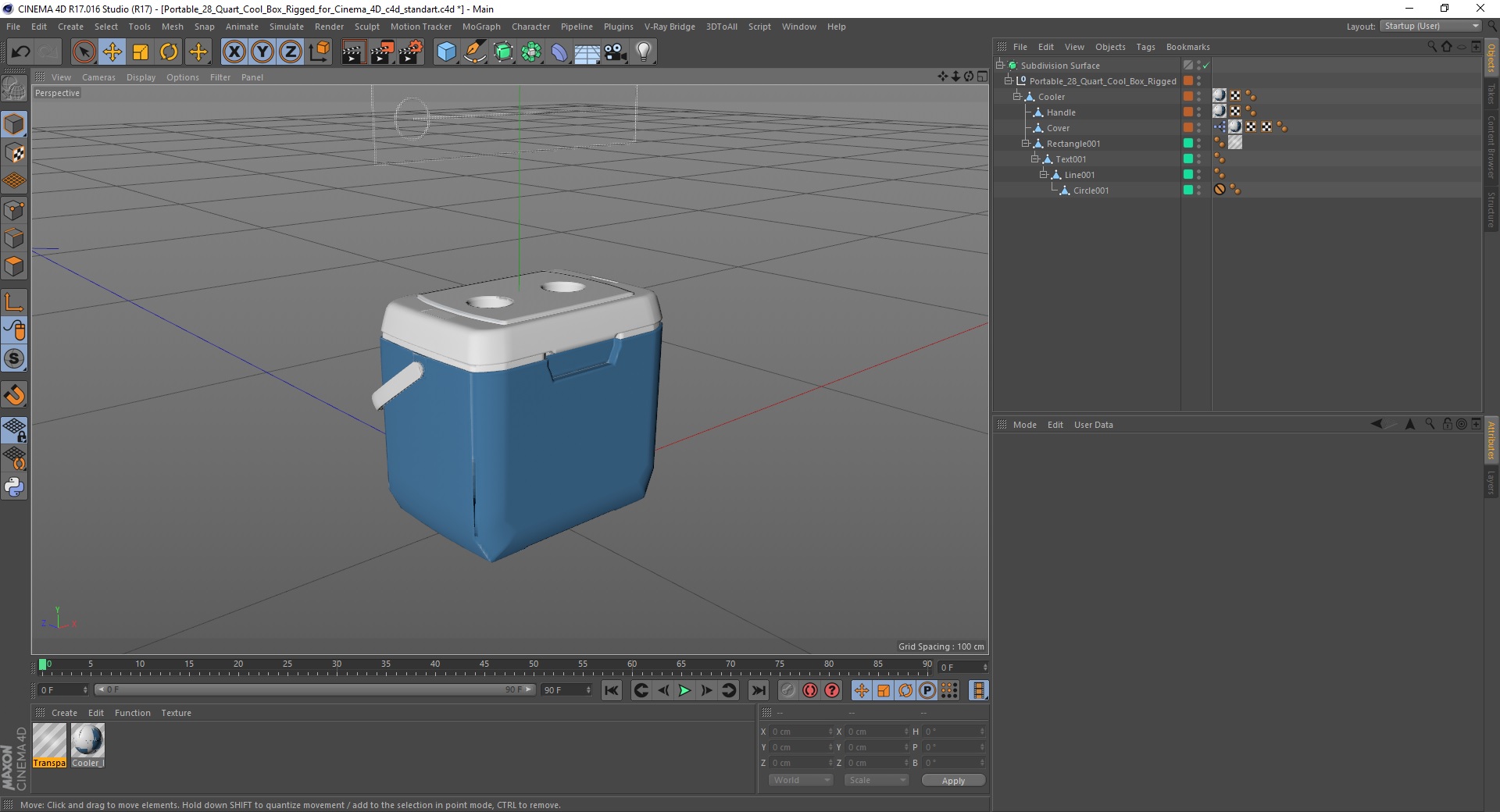 Portable 28 Quart Cool Box Rigged for Cinema 4D 3D