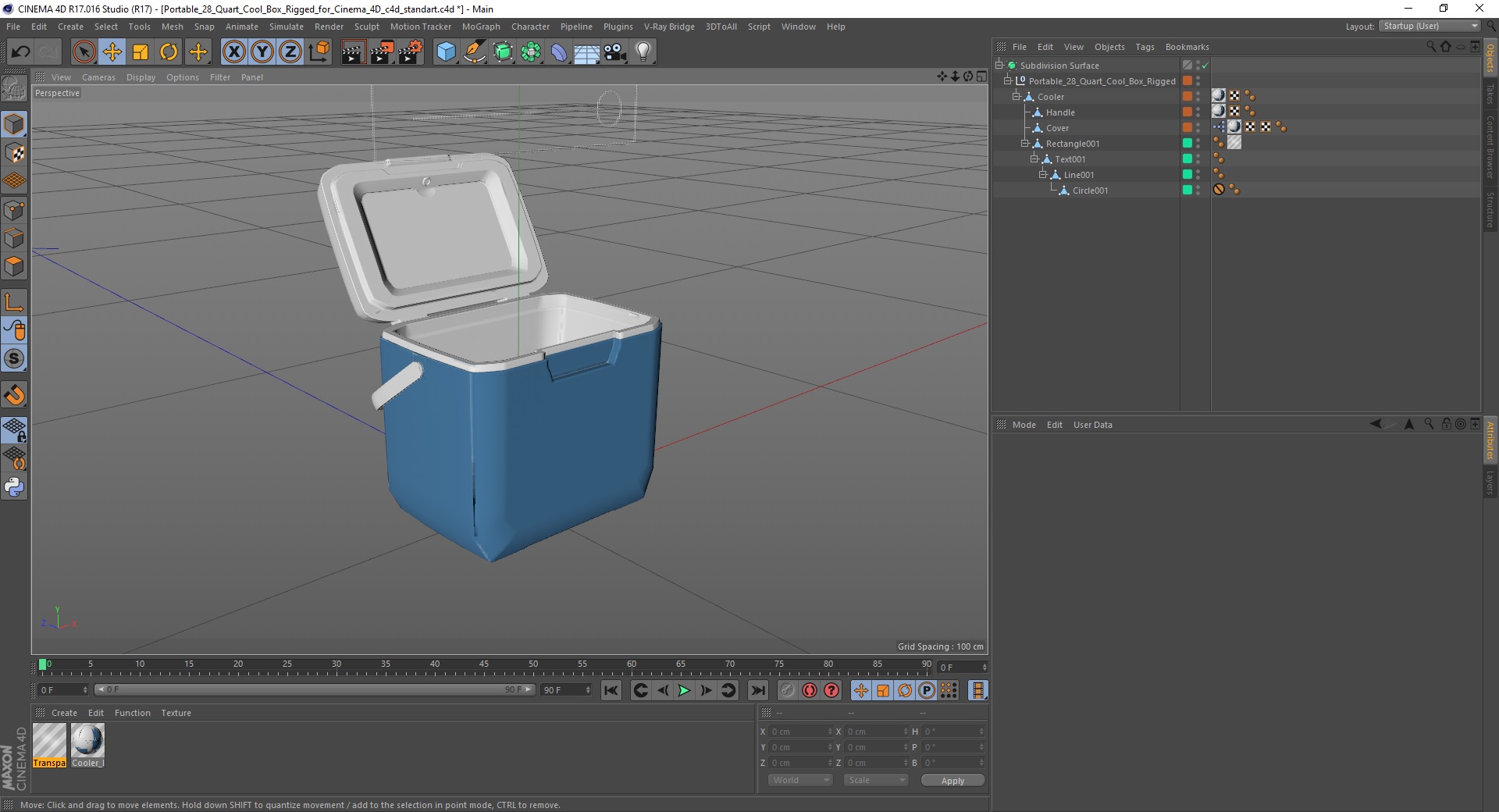 Portable 28 Quart Cool Box Rigged for Cinema 4D 3D