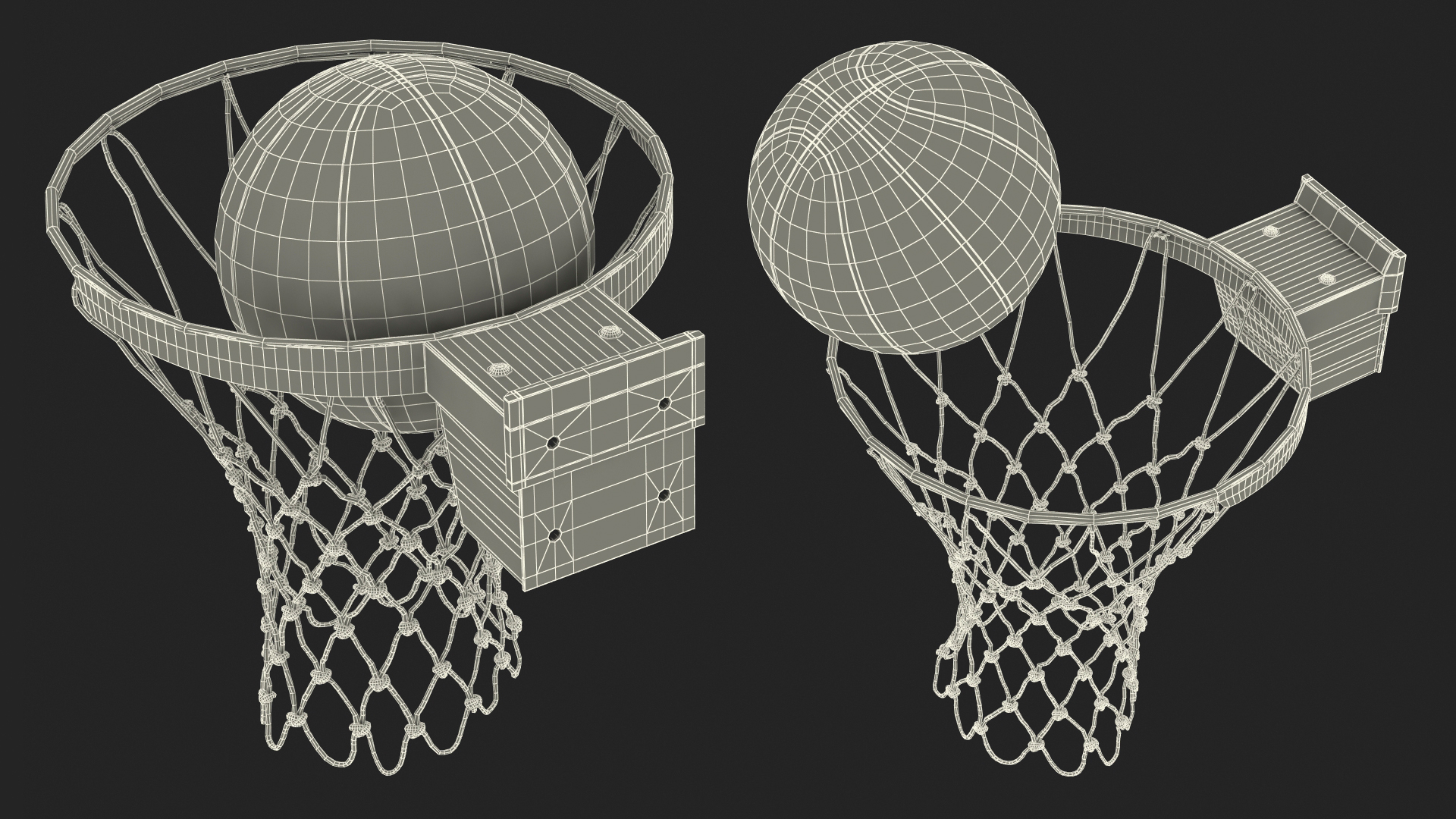 3D Animated Basketball Falls Through the Net