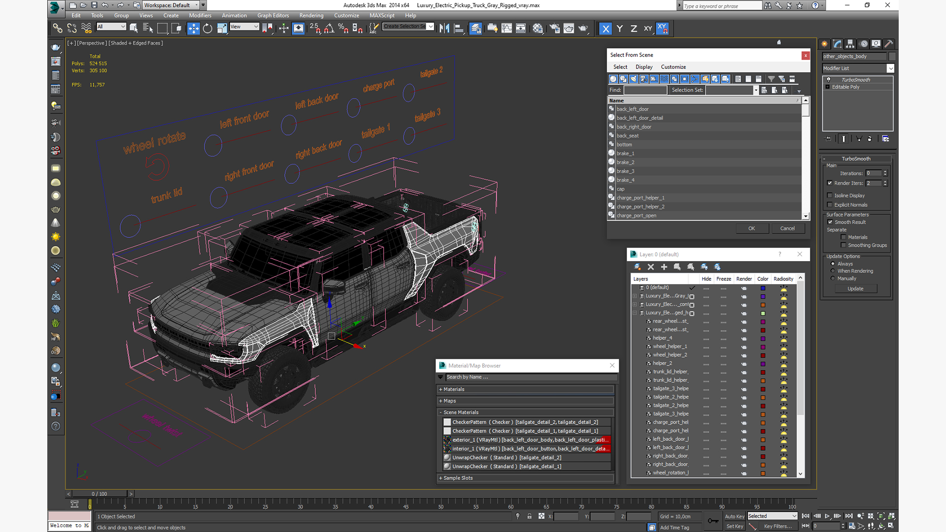 3D model Luxury Electric Pickup Truck Gray Rigged