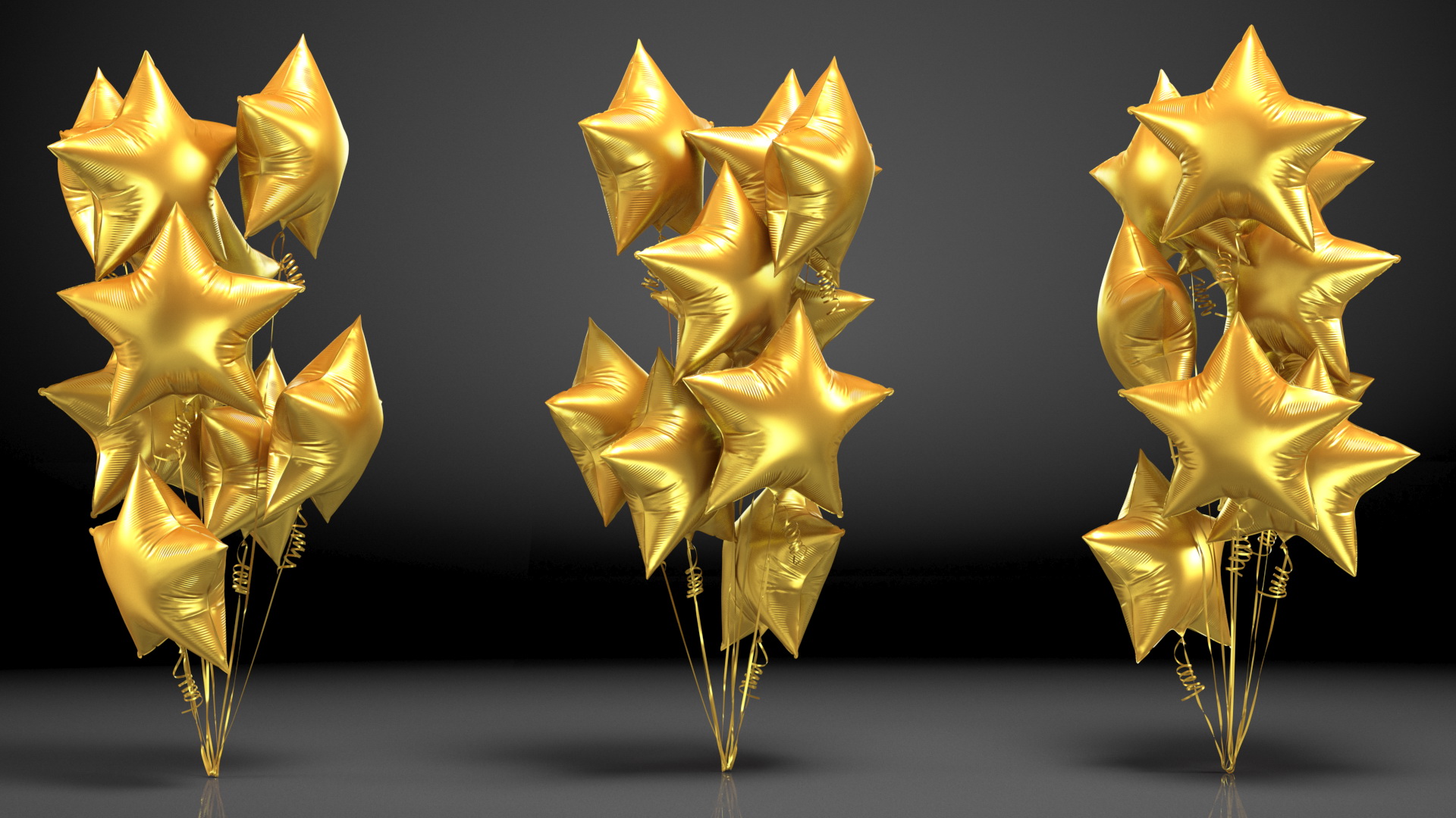 3D Star Shaped Matte Gold Balloon Bouquet model