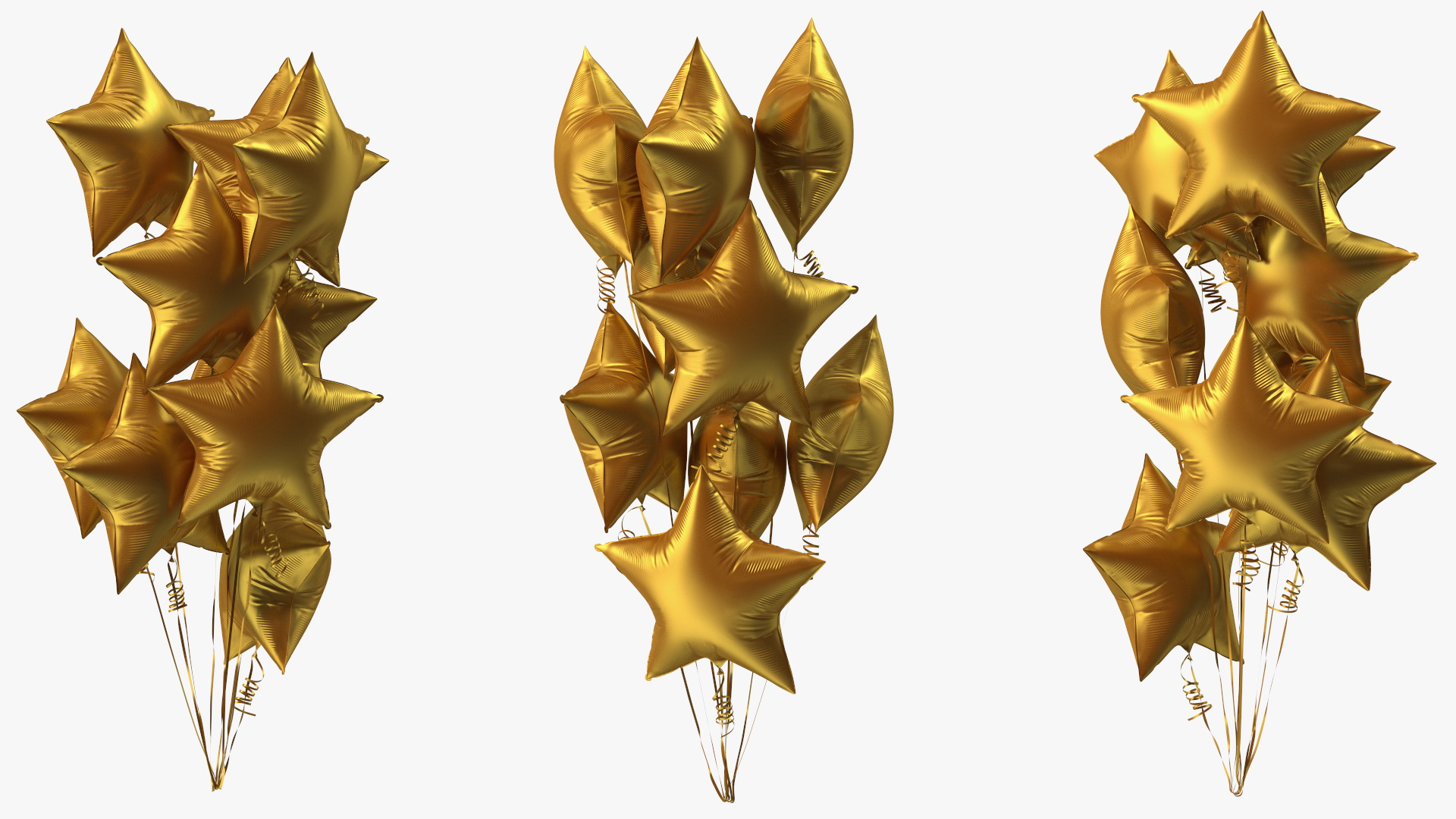 3D Star Shaped Matte Gold Balloon Bouquet model