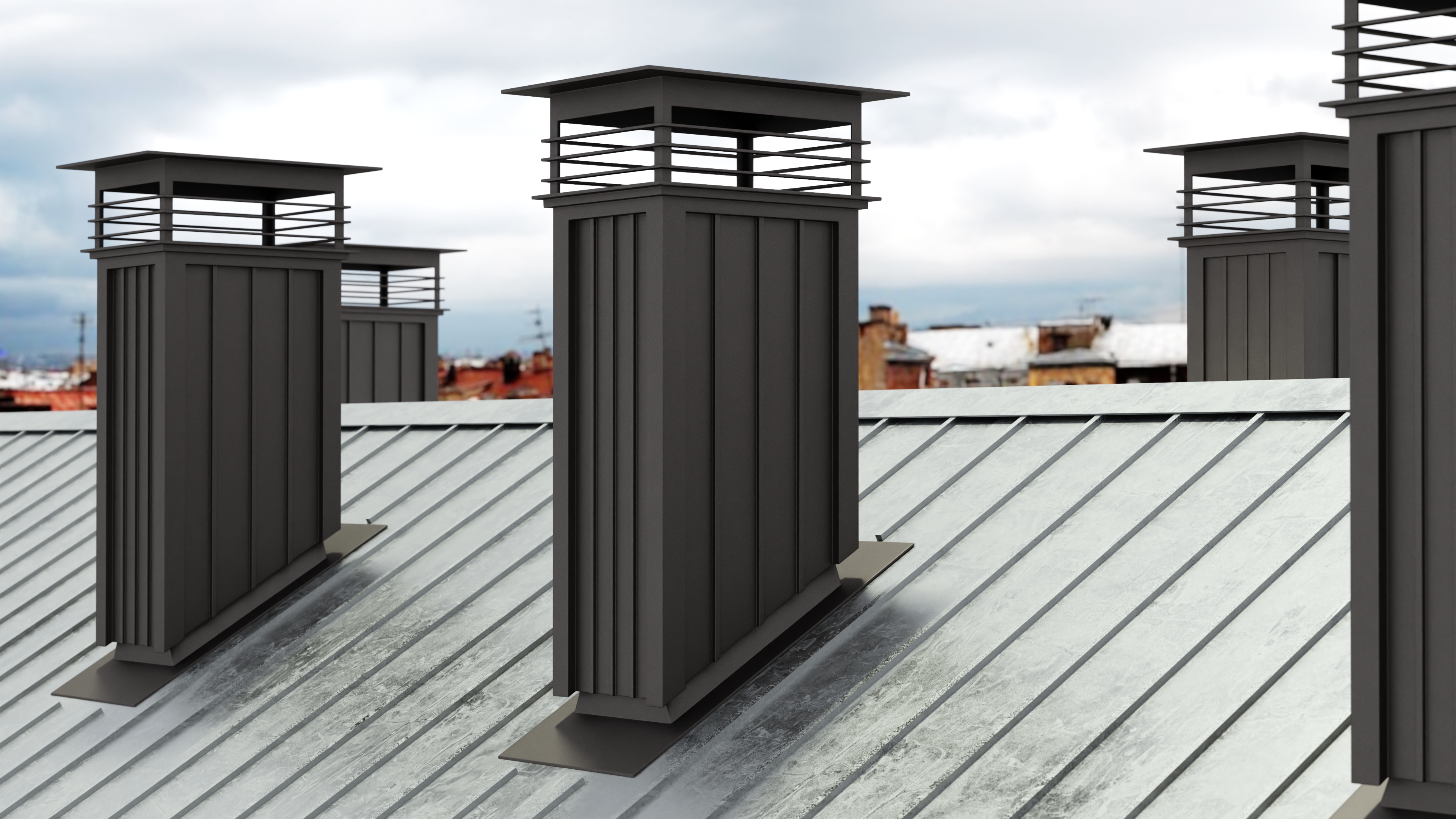3D Square Metal Chimney Black Corner Base model