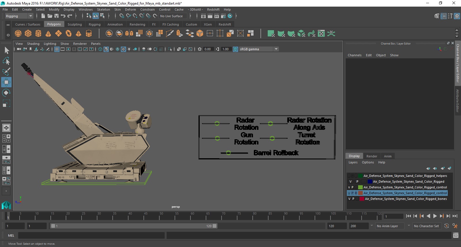 Air Defense System Skynex Sand Color Rigged for Maya 3D