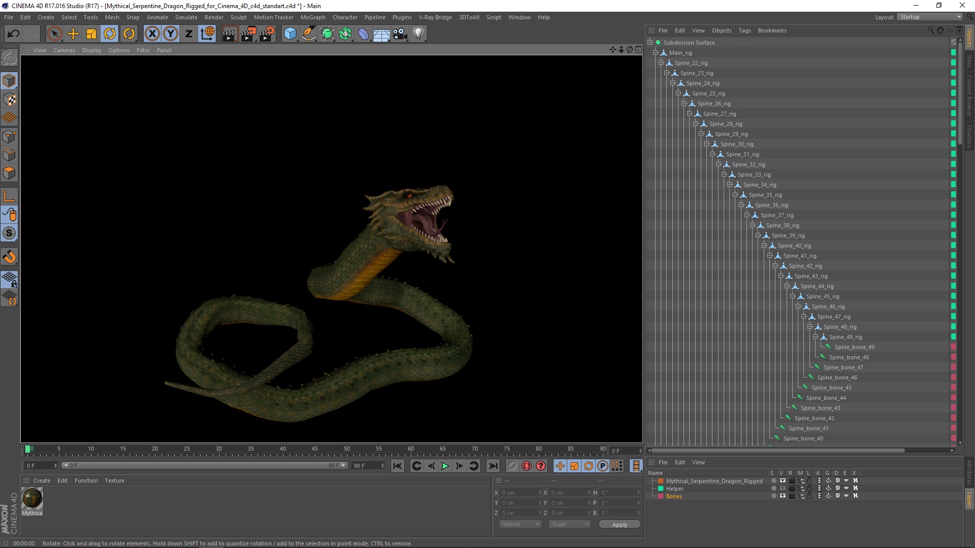Mythical Serpentine Dragon Rigged for Cinema 4D 3D