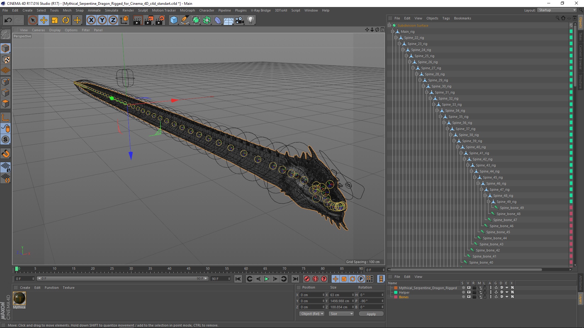 Mythical Serpentine Dragon Rigged for Cinema 4D 3D