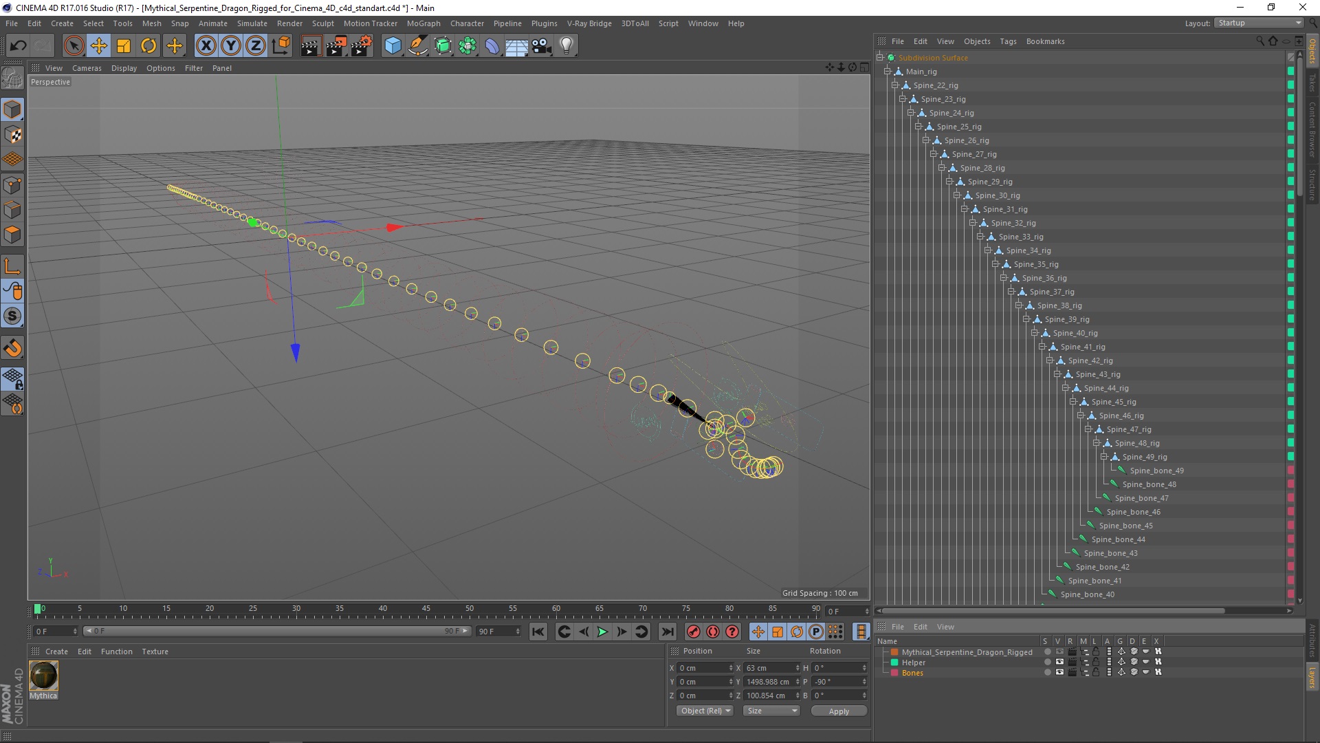 Mythical Serpentine Dragon Rigged for Cinema 4D 3D