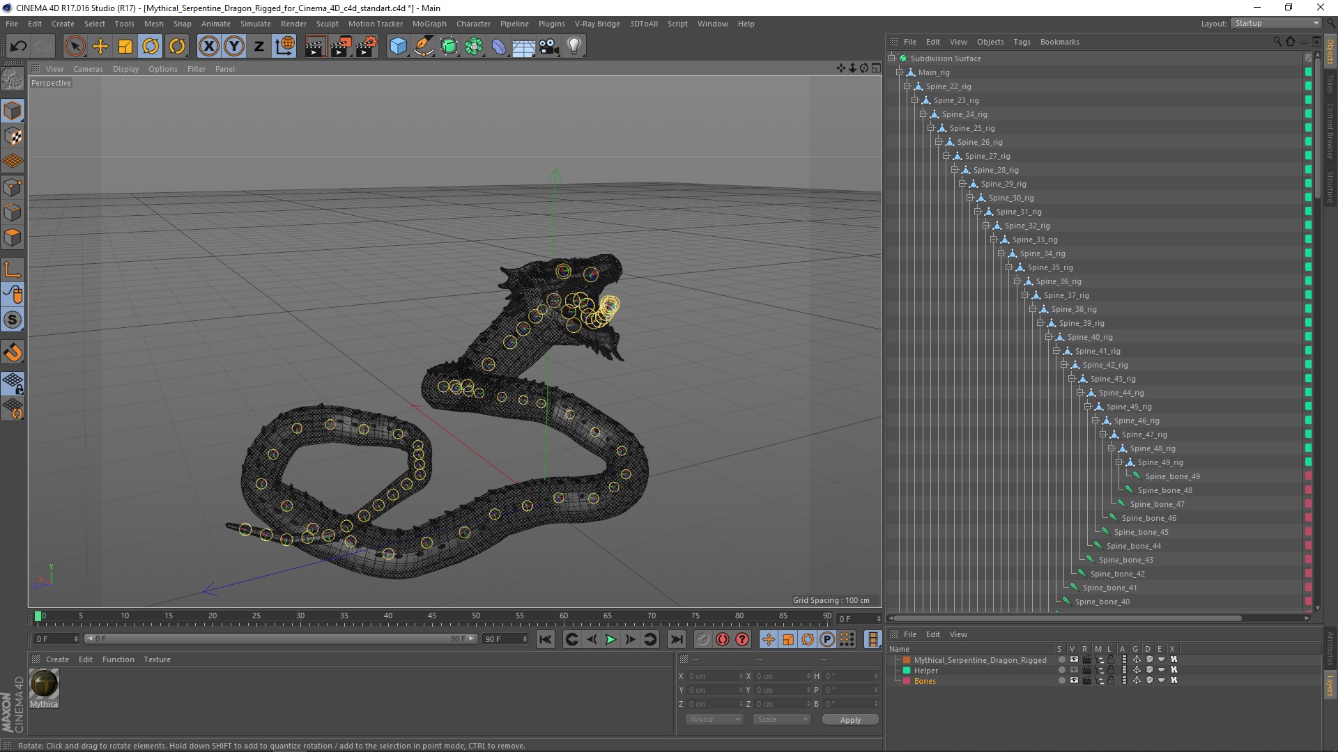 Mythical Serpentine Dragon Rigged for Cinema 4D 3D