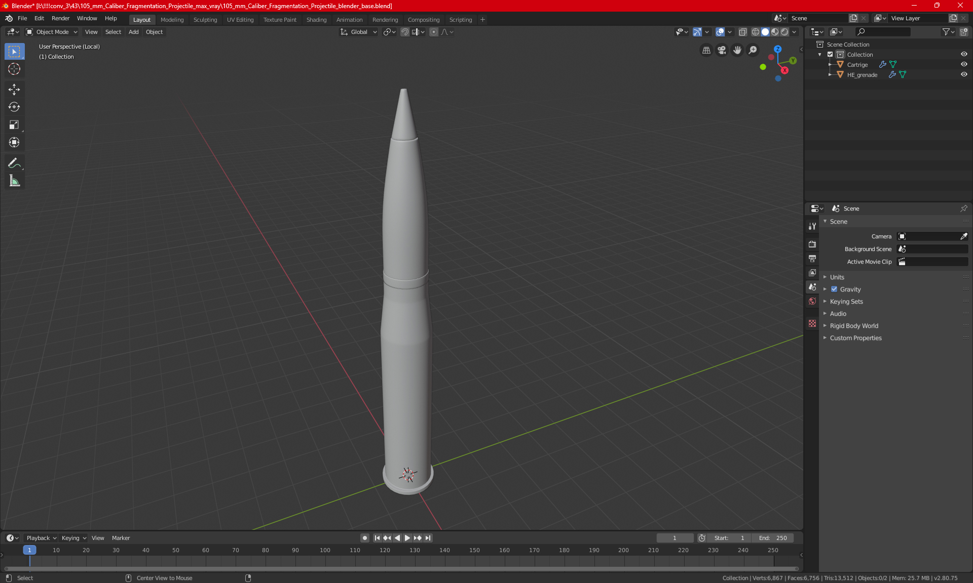 105 mm Caliber Fragmentation Projectile 3D model
