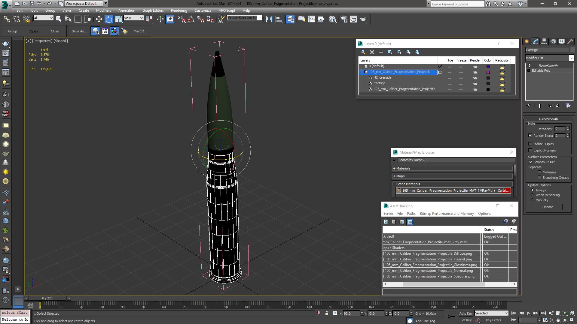 105 mm Caliber Fragmentation Projectile 3D model