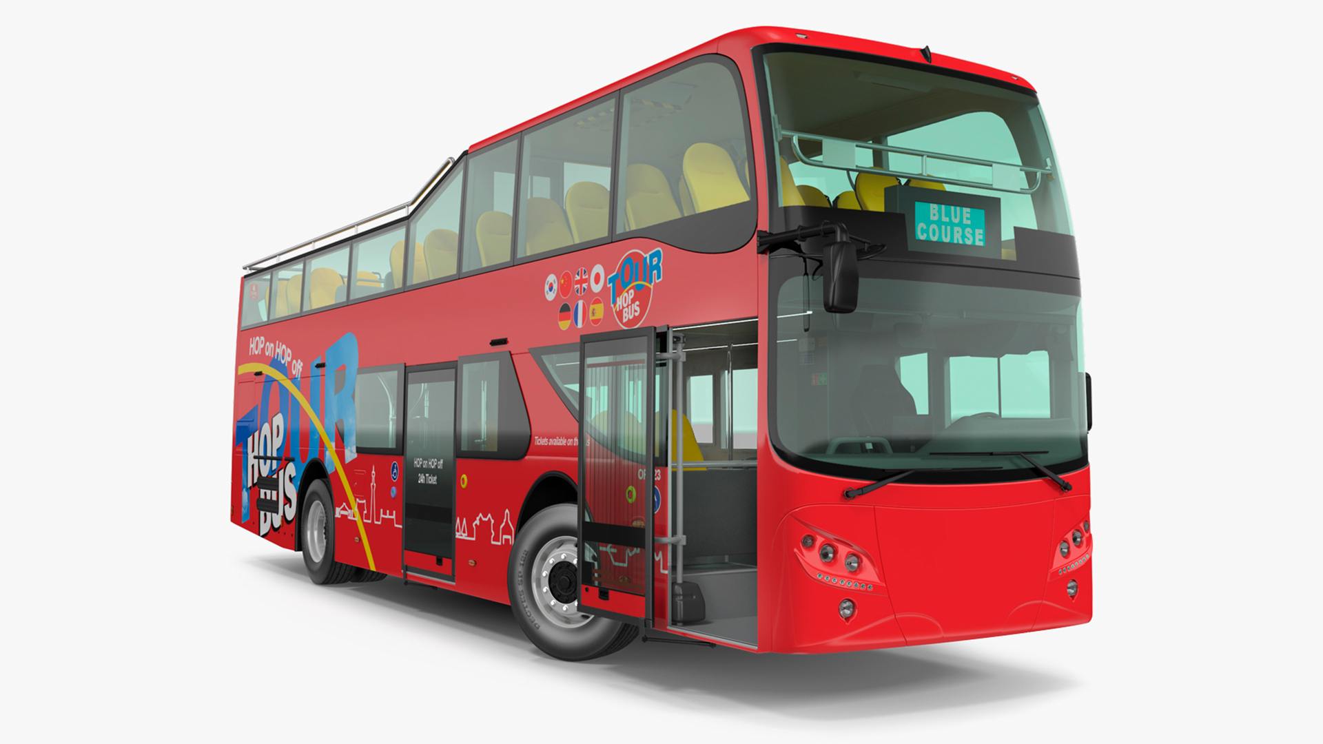 Open Air Double Decker Hop-On Hop-Off Tour Bus Rigged for Maya 3D
