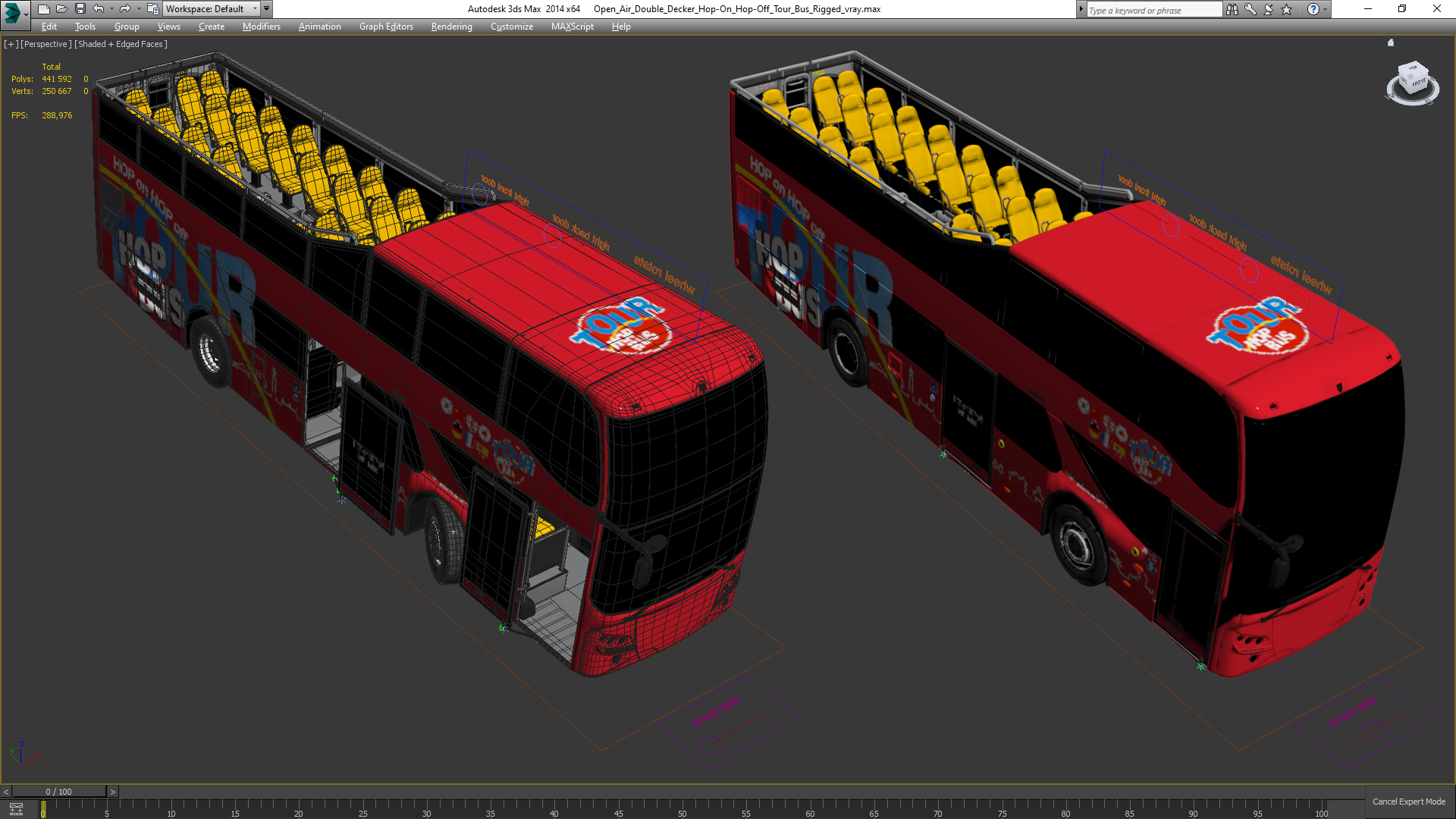 Open Air Double Decker Hop-On Hop-Off Tour Bus Rigged for Maya 3D