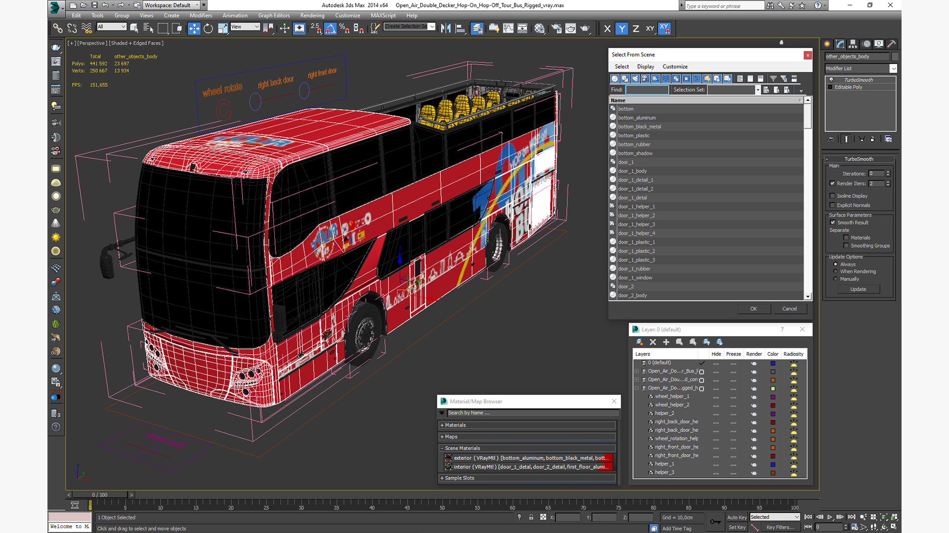 Open Air Double Decker Hop-On Hop-Off Tour Bus Rigged for Maya 3D