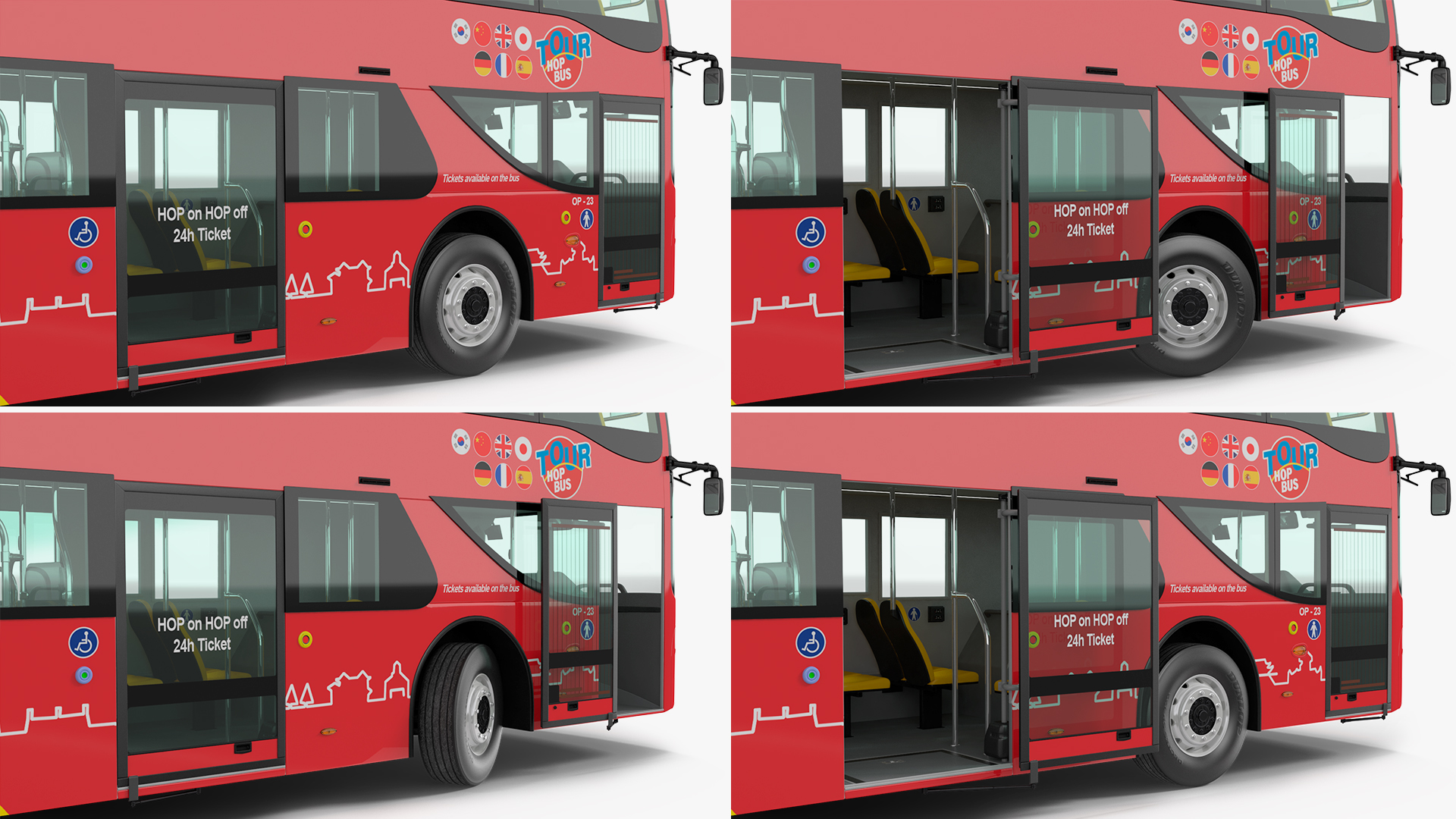 Open Air Double Decker Hop-On Hop-Off Tour Bus Rigged for Maya 3D