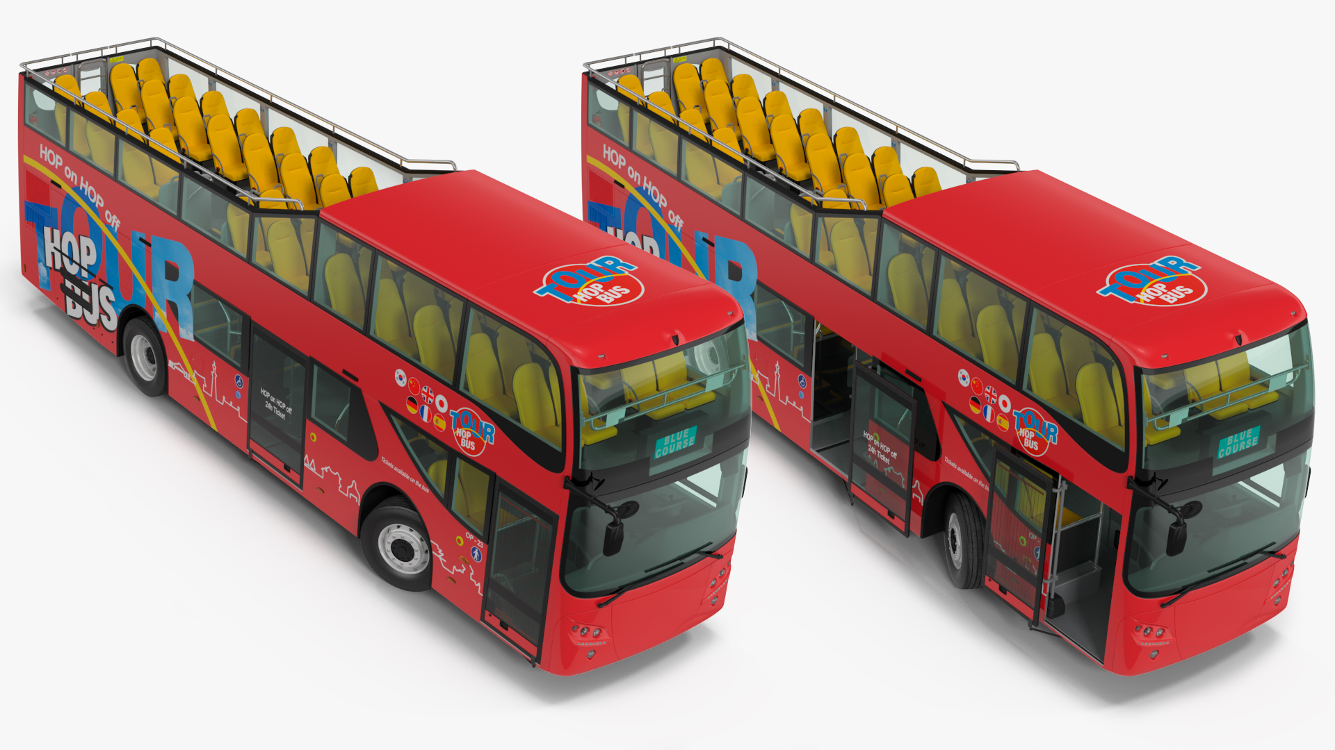 Open Air Double Decker Hop-On Hop-Off Tour Bus Rigged for Maya 3D