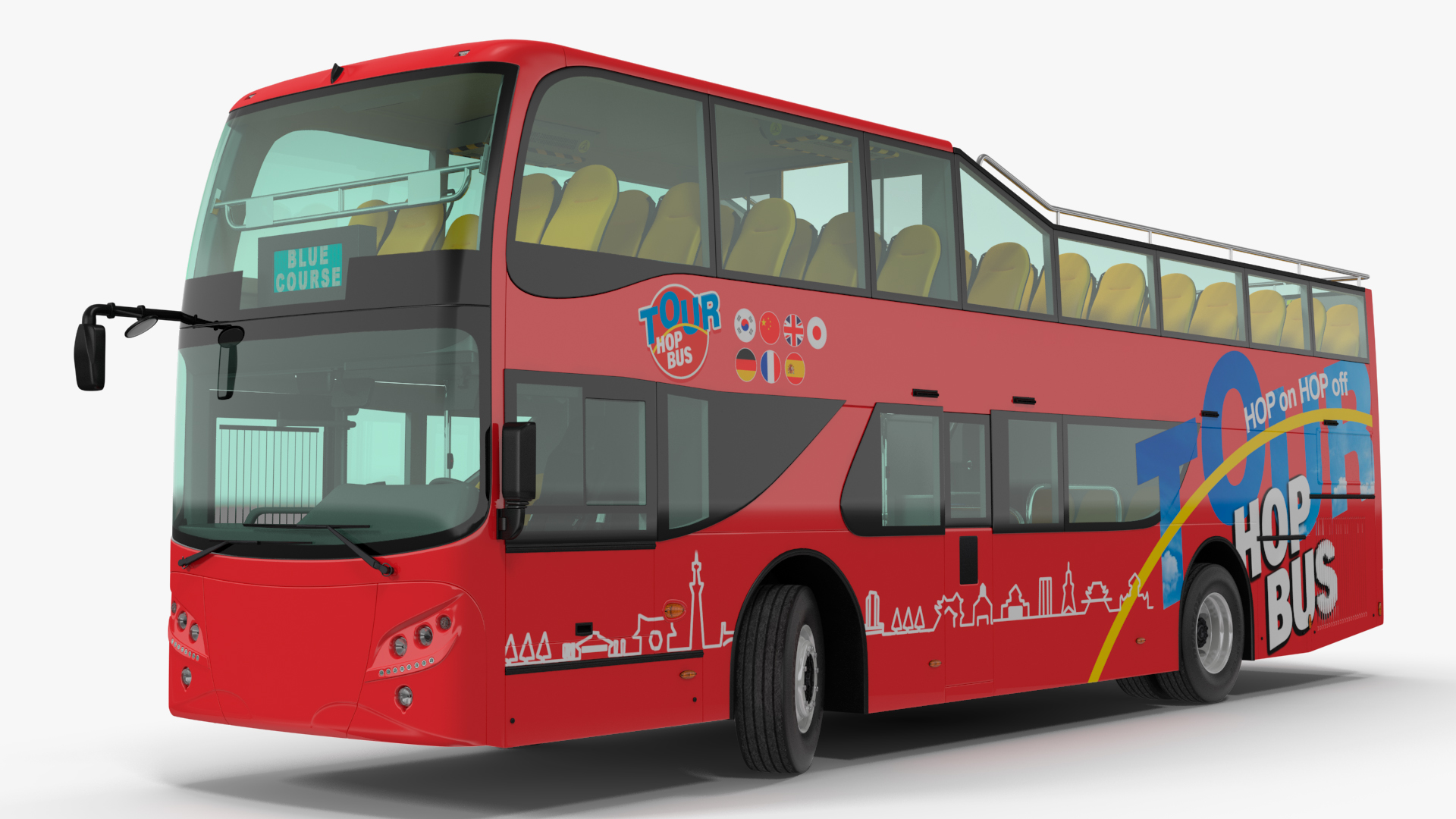 Open Air Double Decker Hop-On Hop-Off Tour Bus Rigged for Maya 3D