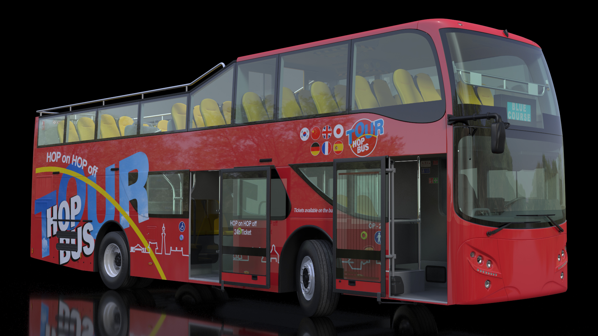 Open Air Double Decker Hop-On Hop-Off Tour Bus Rigged for Maya 3D