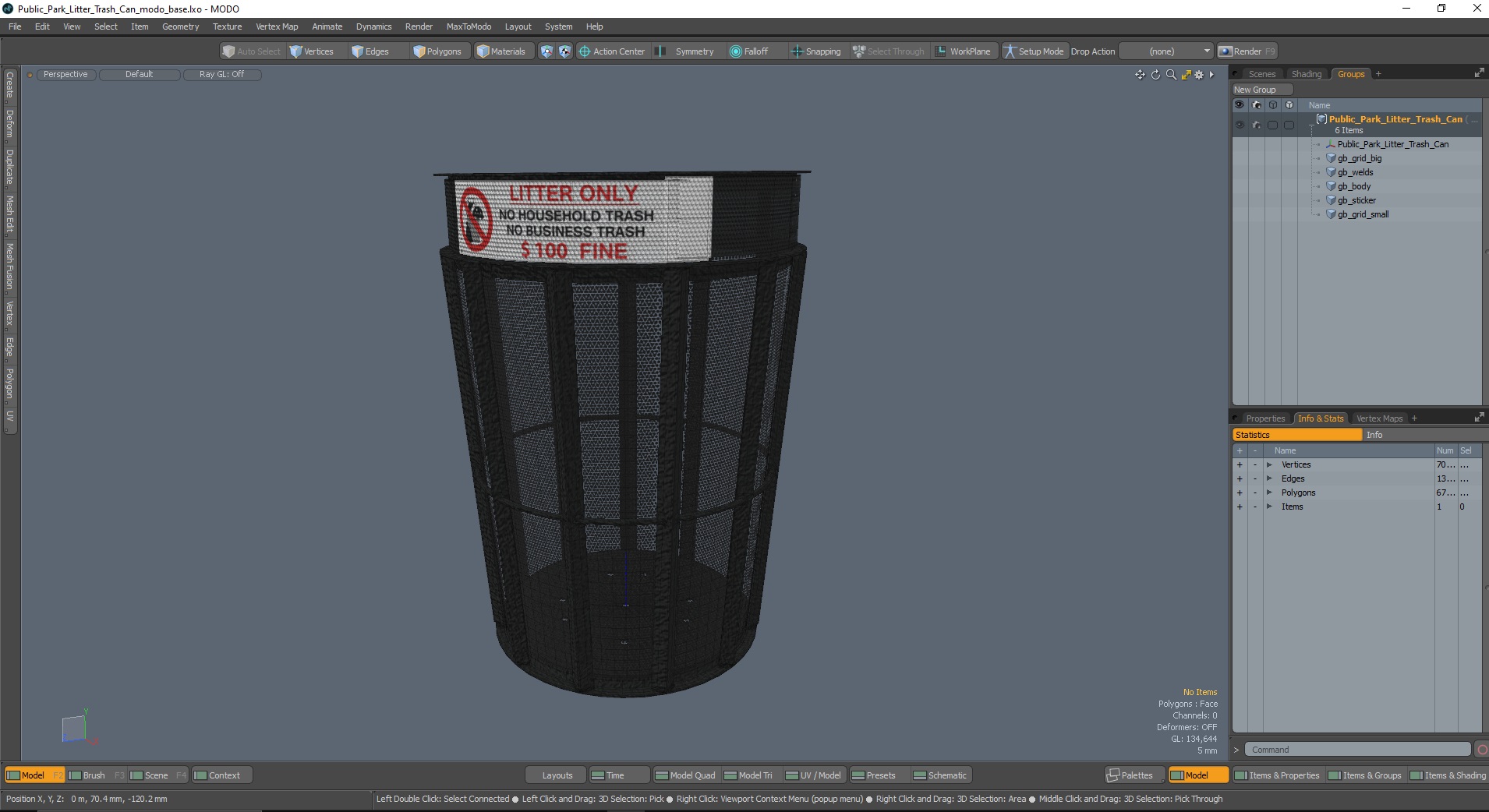 3D Public Park Litter Trash Can model