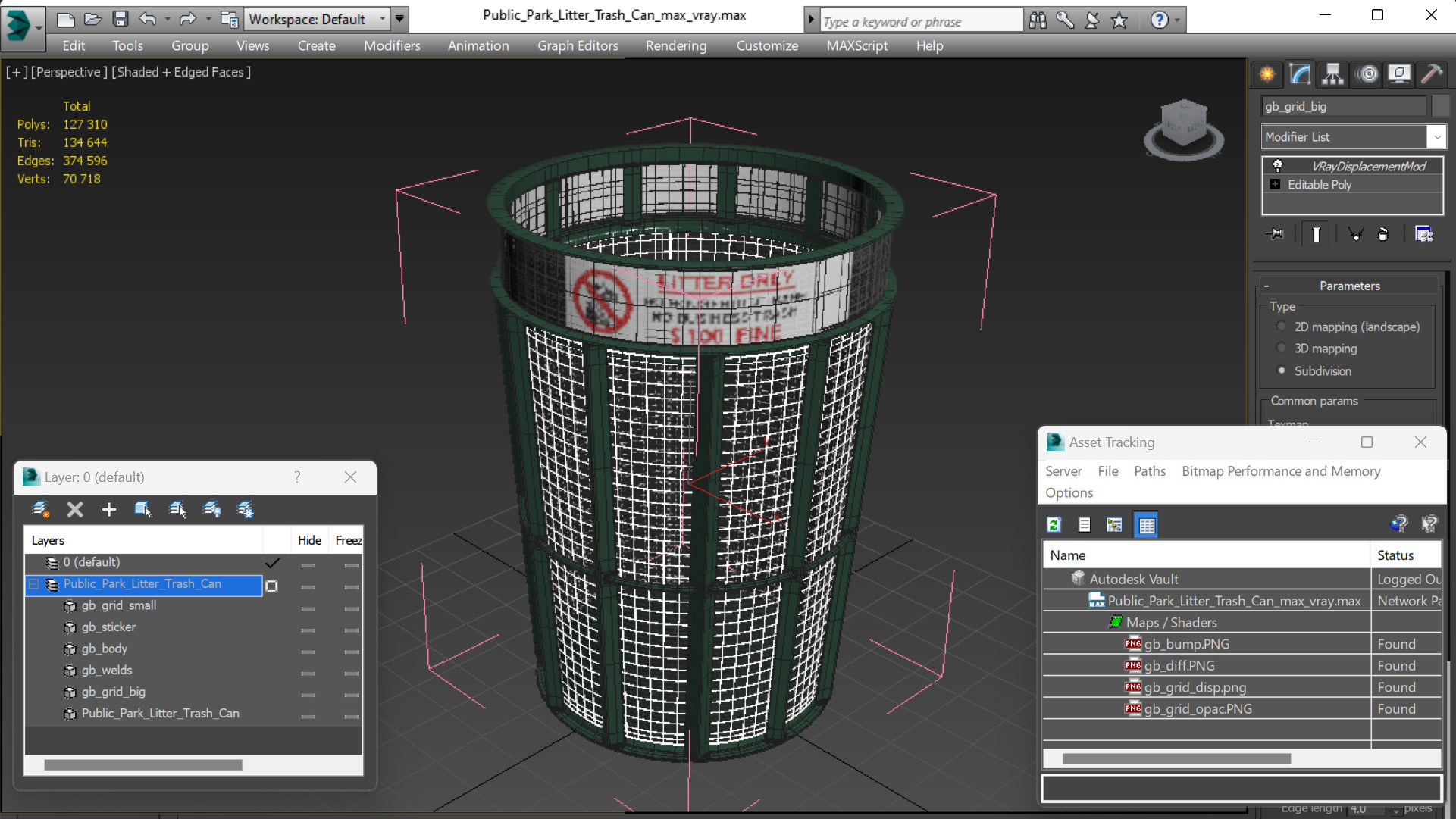 3D Public Park Litter Trash Can model