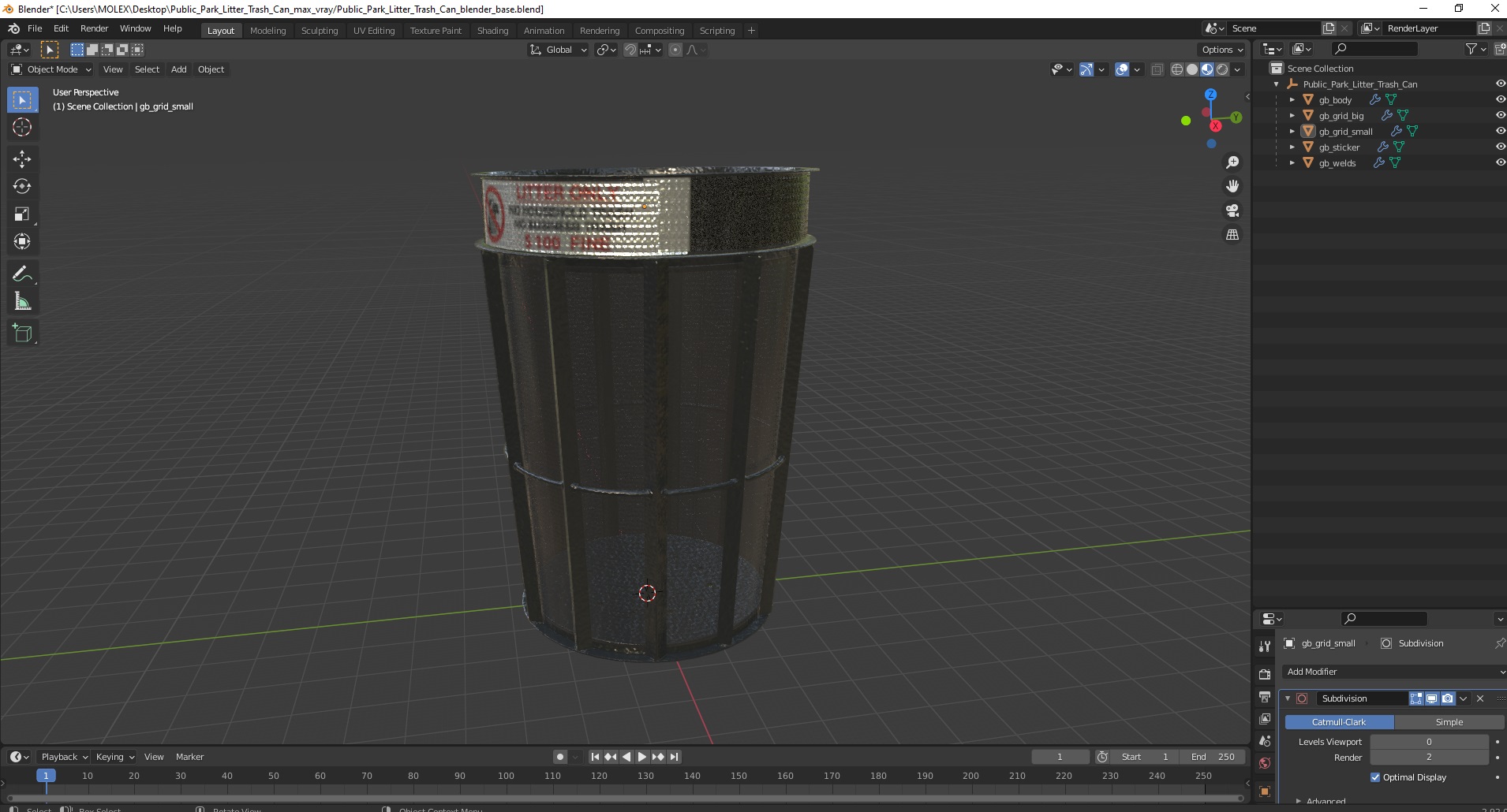 3D Public Park Litter Trash Can model