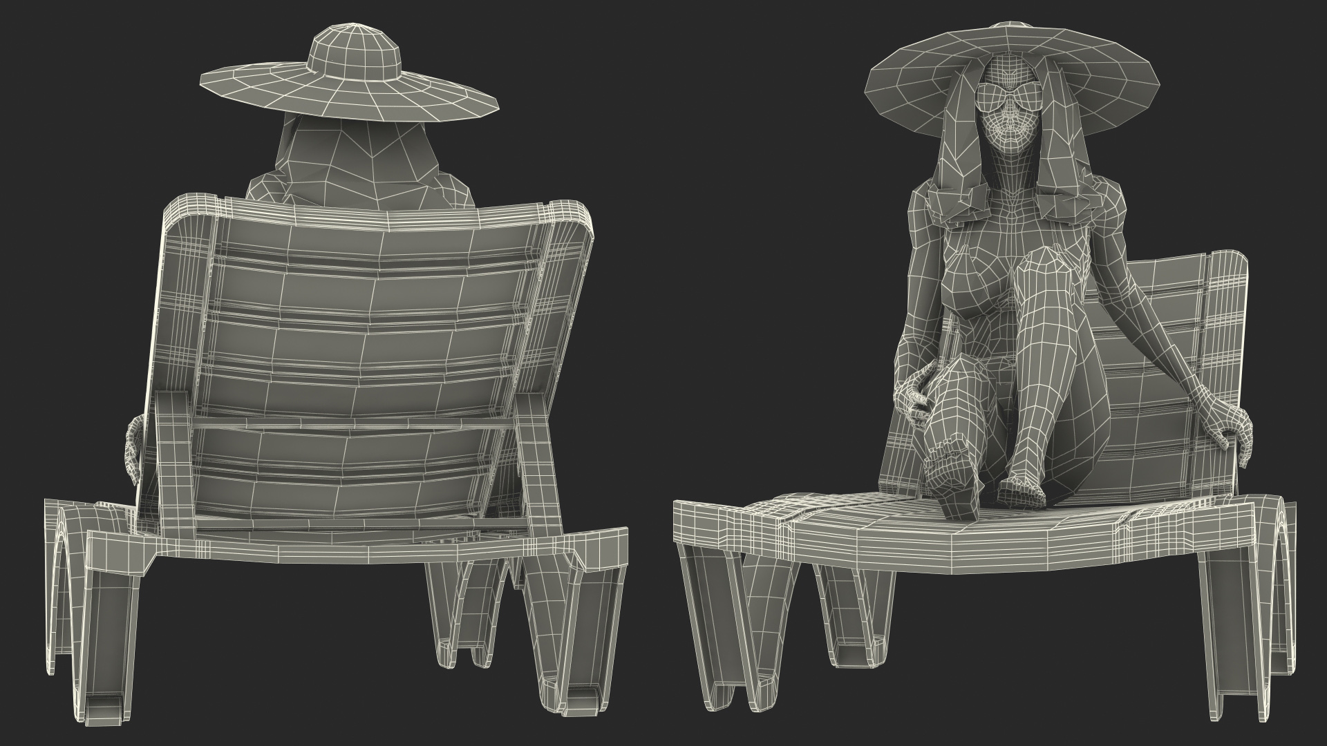 3D model Women in Bikini Lying on Chaise Lounge Rigged