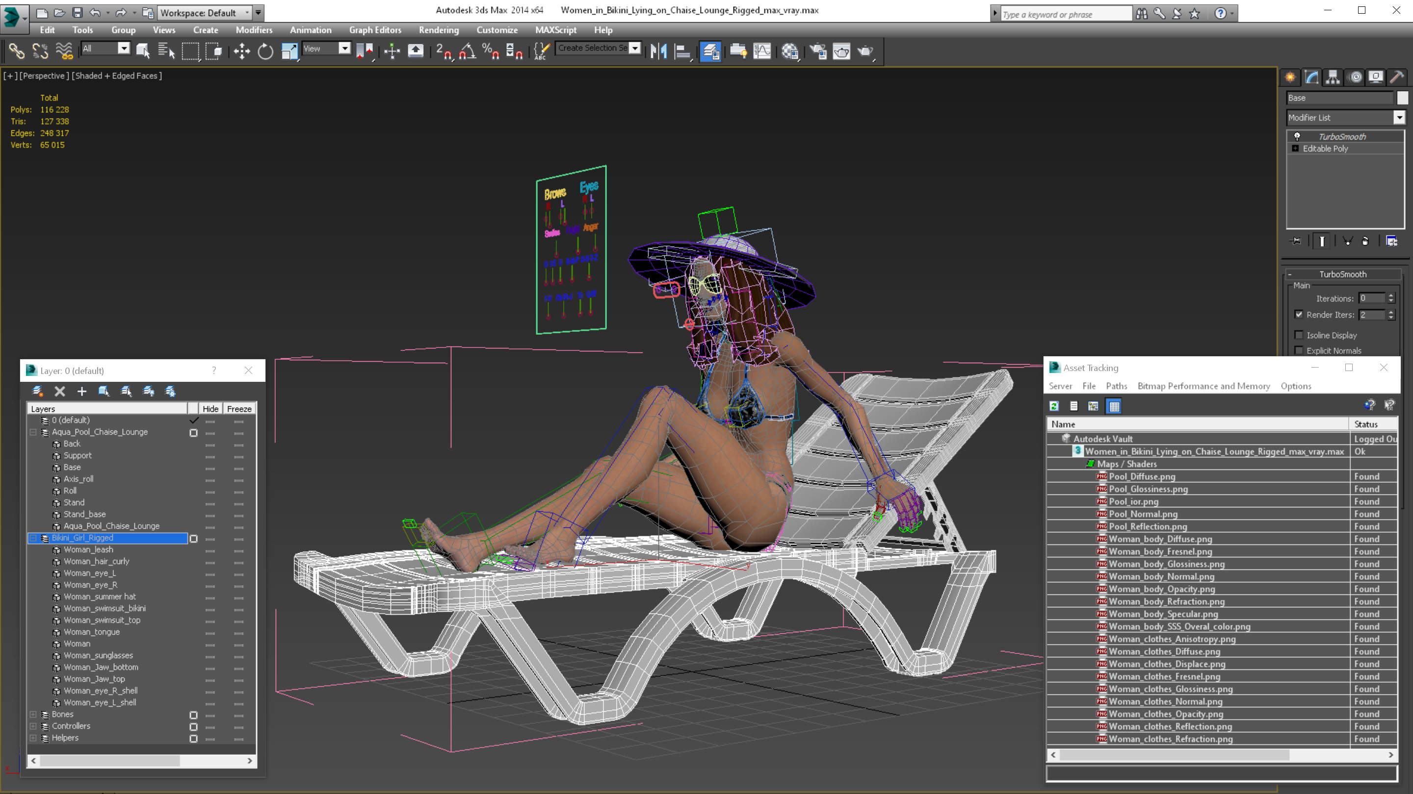 3D model Women in Bikini Lying on Chaise Lounge Rigged