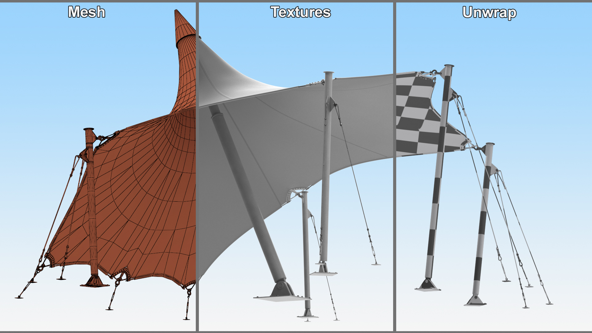 Tensile Fabric Tent Grey 3D model
