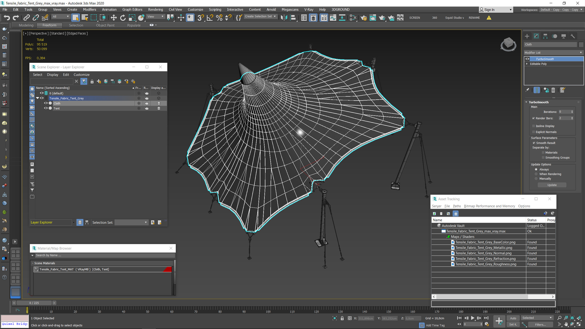 Tensile Fabric Tent Grey 3D model