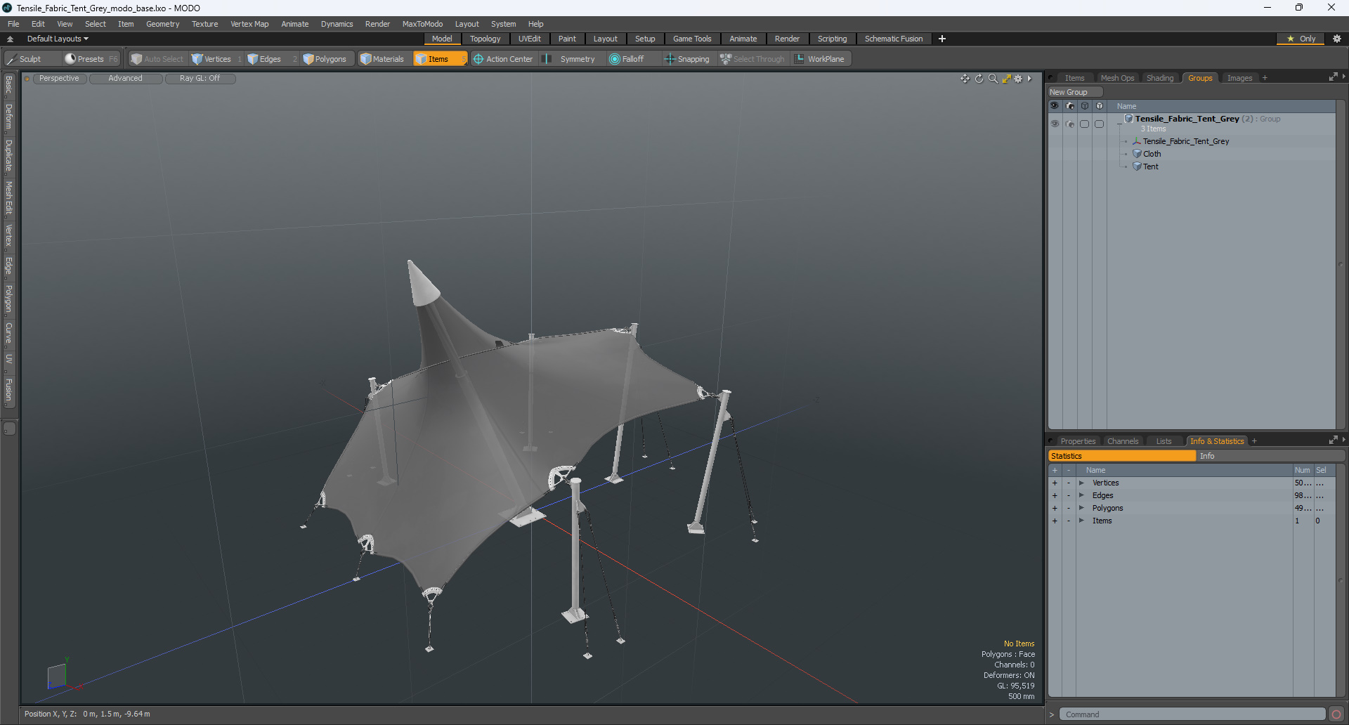 Tensile Fabric Tent Grey 3D model