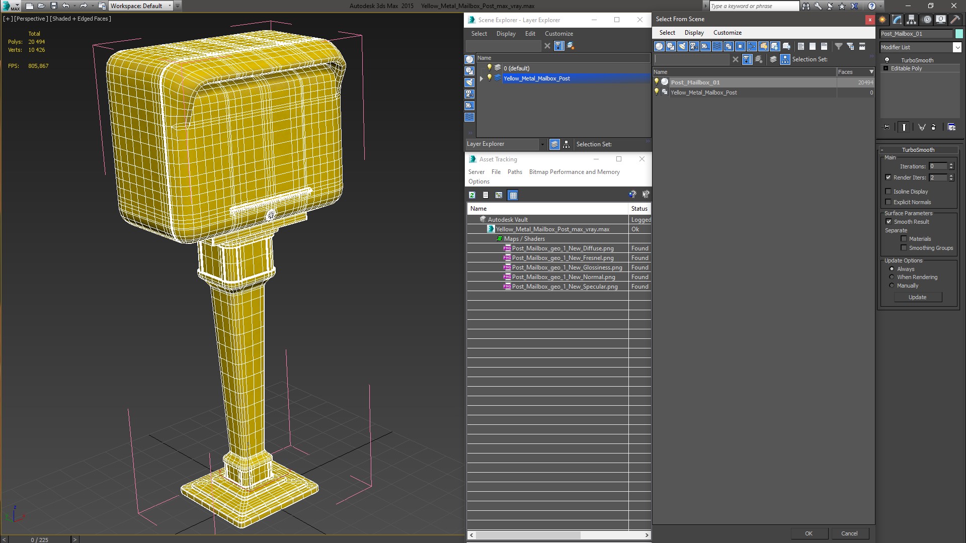 3D model Yellow Metal Mailbox Post