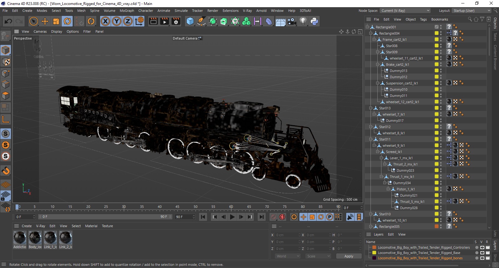 3D Worn Locomotive Rigged for Cinema 4D