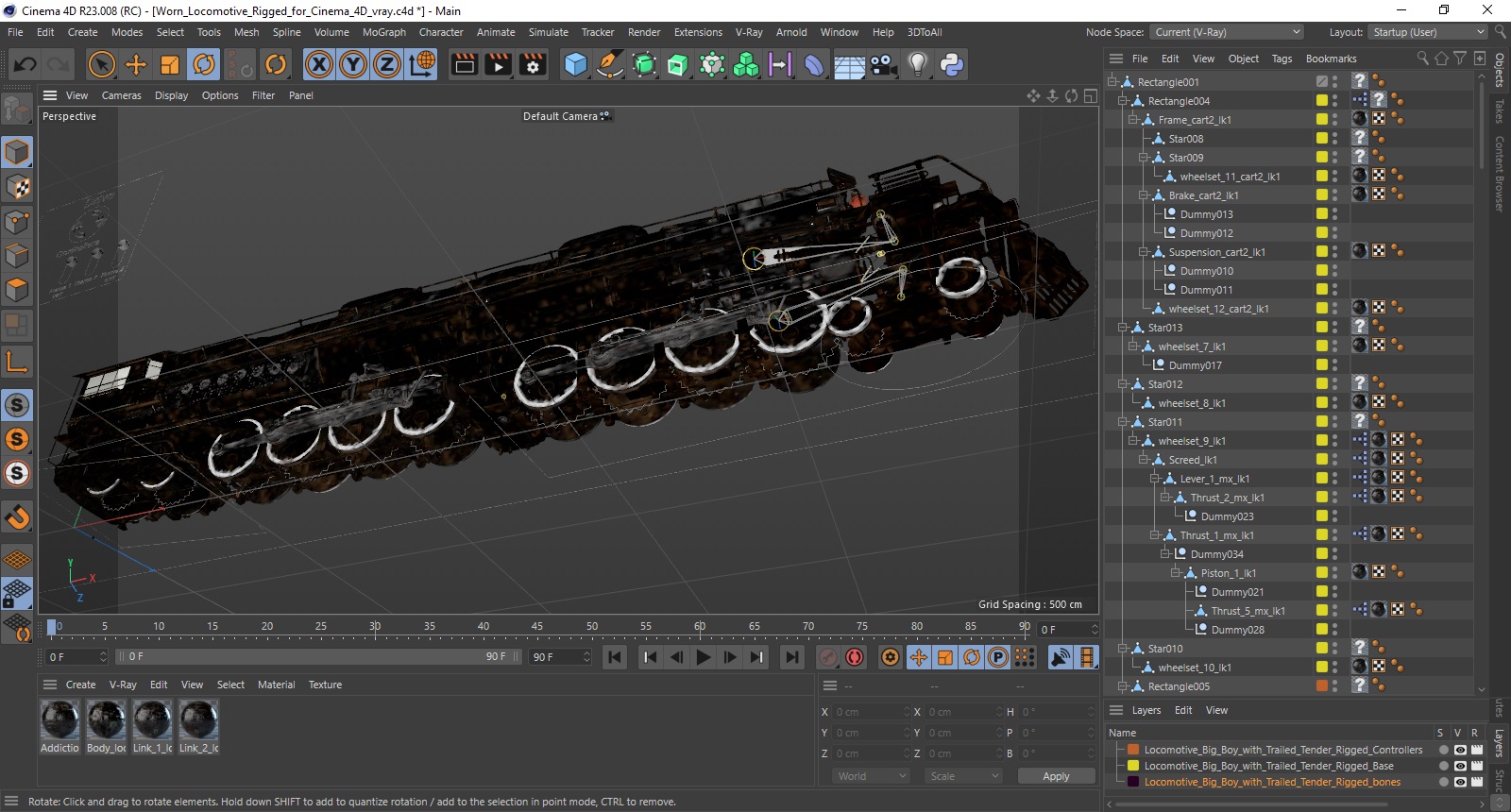 3D Worn Locomotive Rigged for Cinema 4D