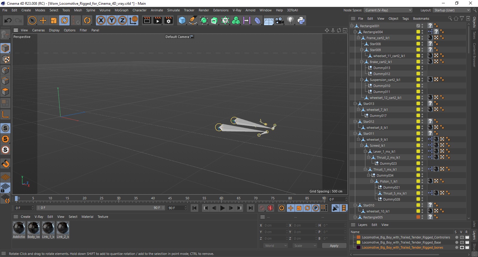 3D Worn Locomotive Rigged for Cinema 4D