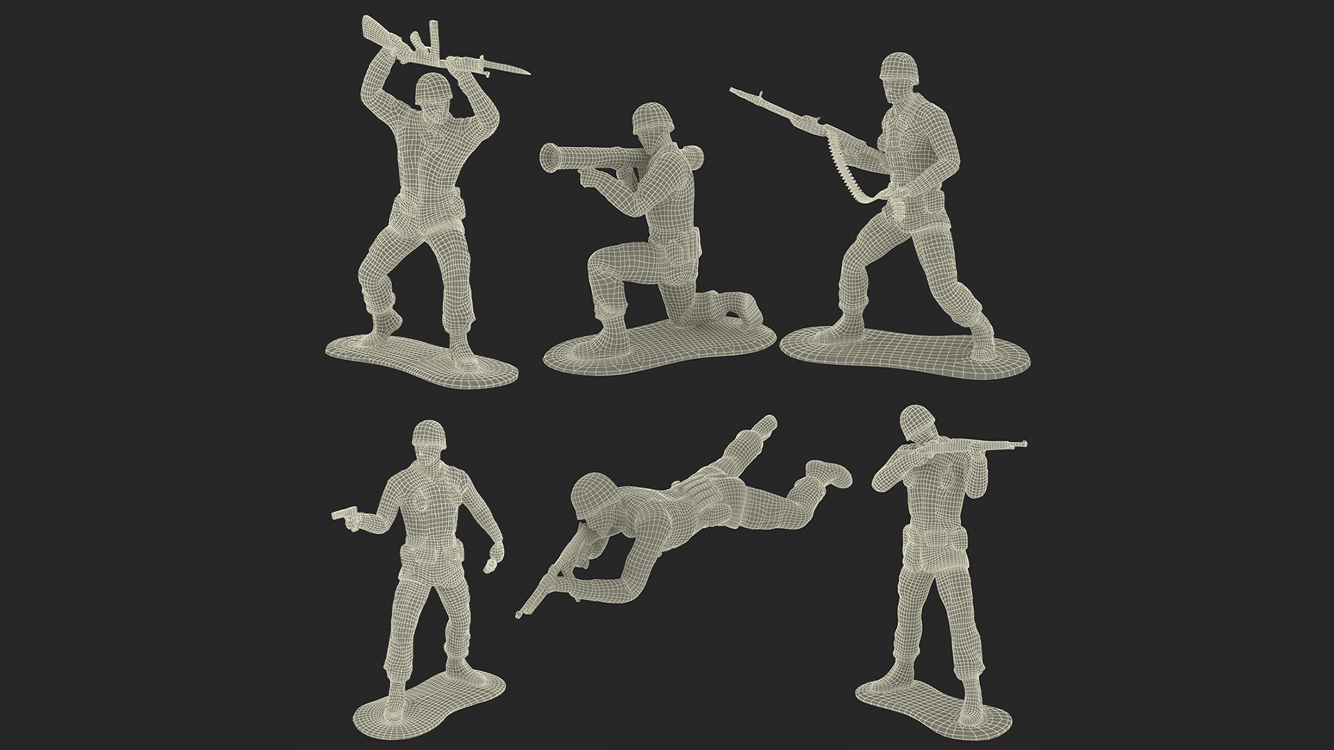 Vintage Green Plastic Toy Soldier Set 3D