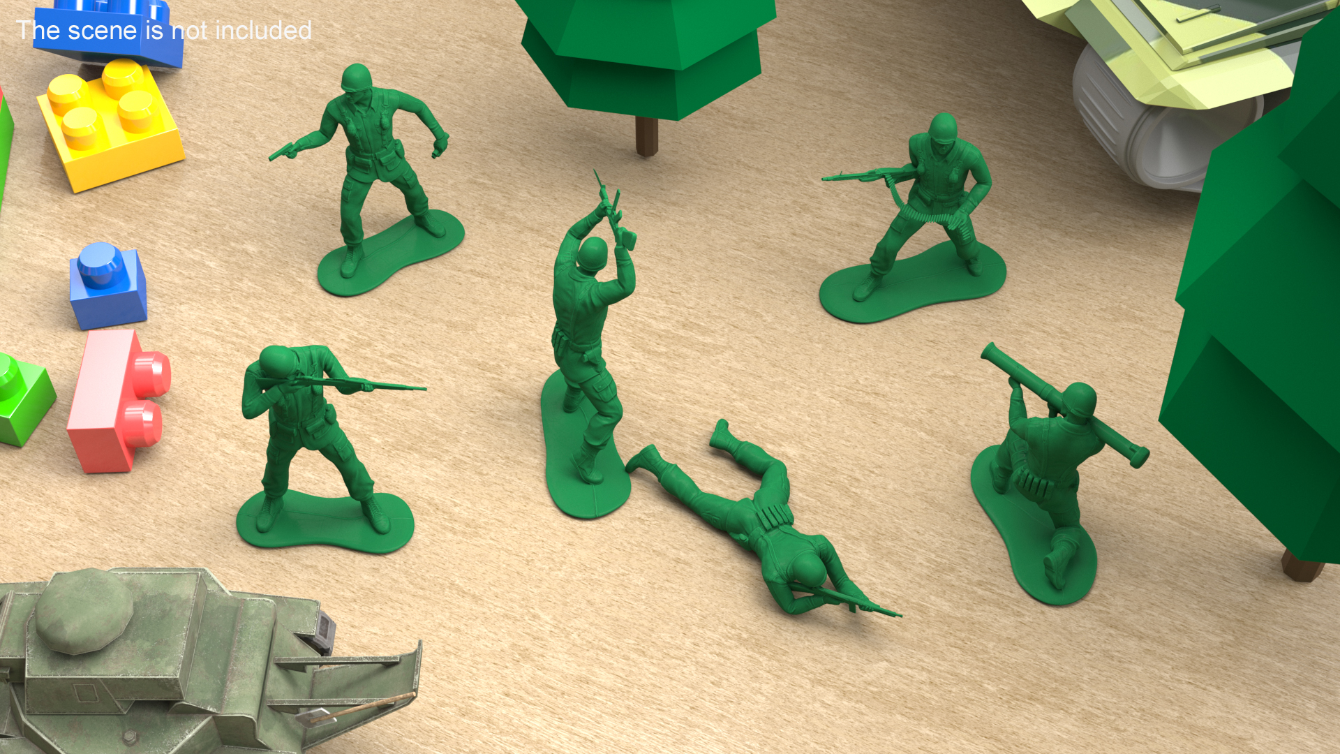 Vintage Green Plastic Toy Soldier Set 3D