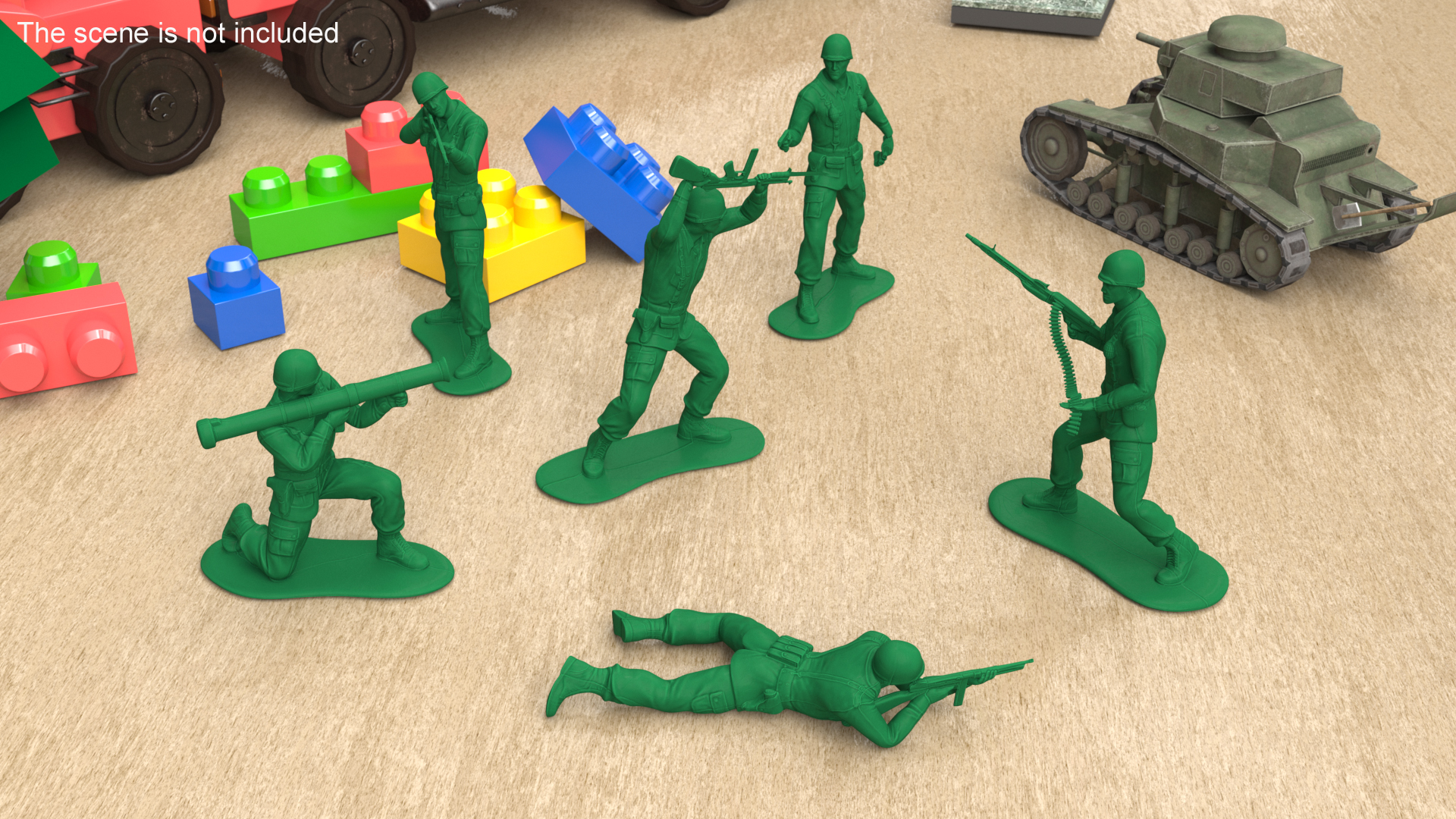 Vintage Green Plastic Toy Soldier Set 3D