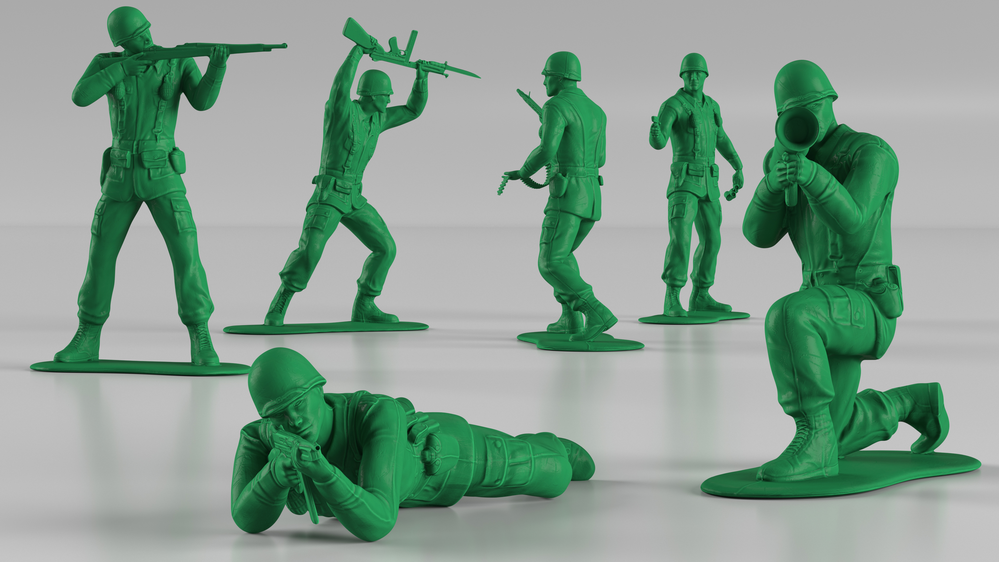Vintage Green Plastic Toy Soldier Set 3D