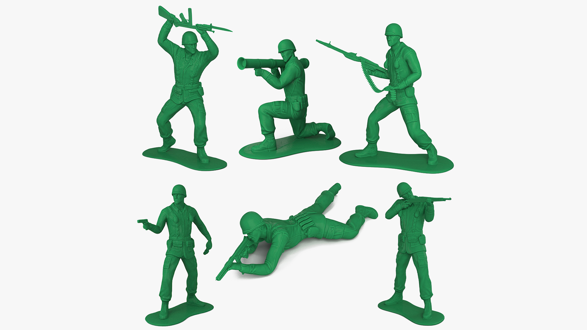 Vintage Green Plastic Toy Soldier Set 3D