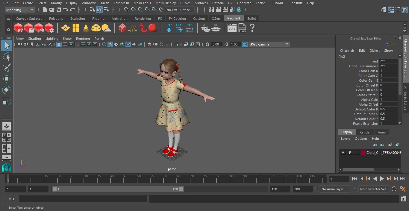 Child Girl T-pose 3D