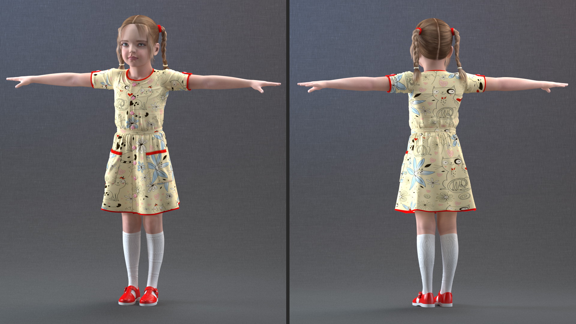Child Girl T-pose 3D