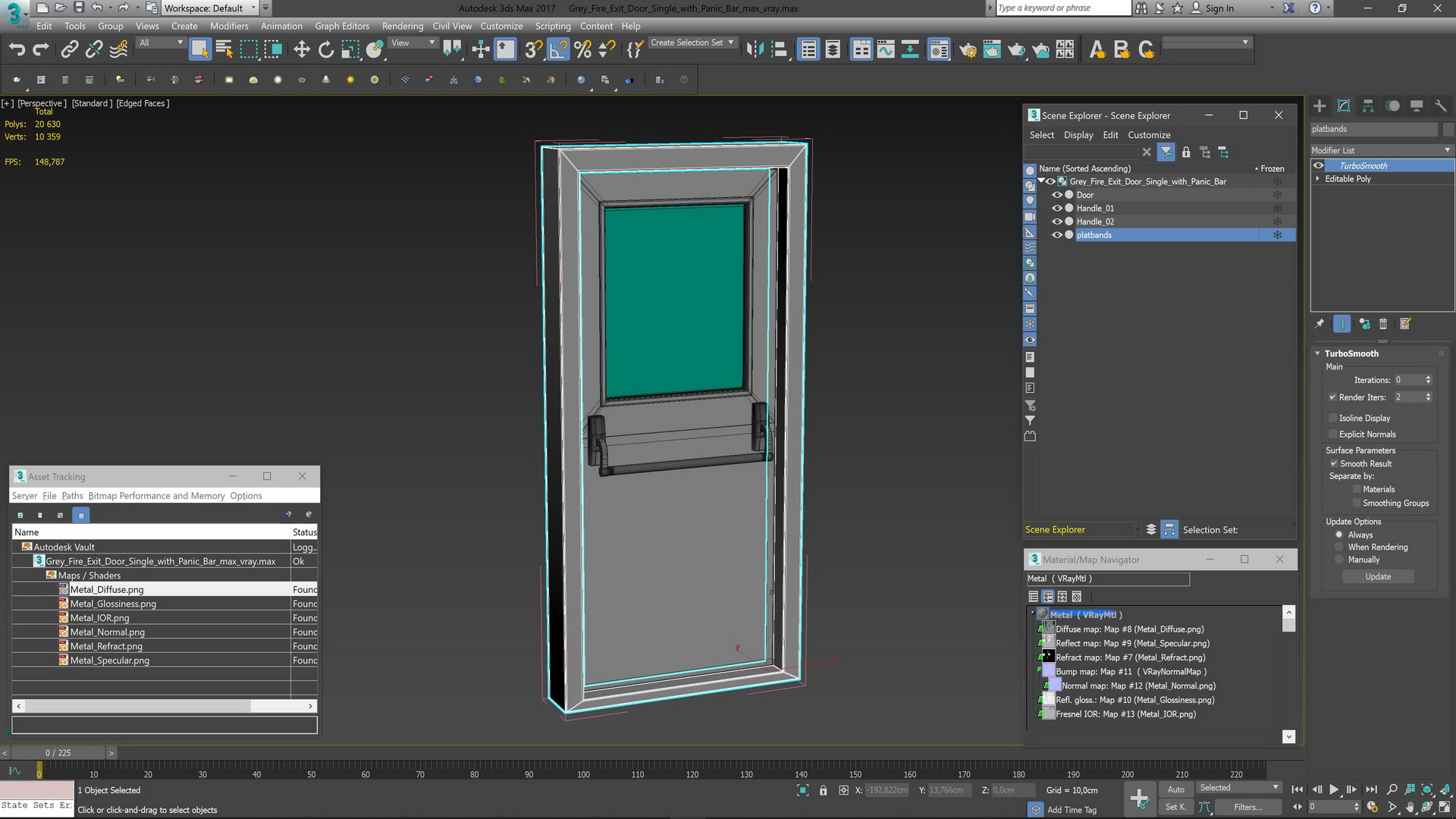 3D Grey Fire Exit Door Single with Panic Bar
