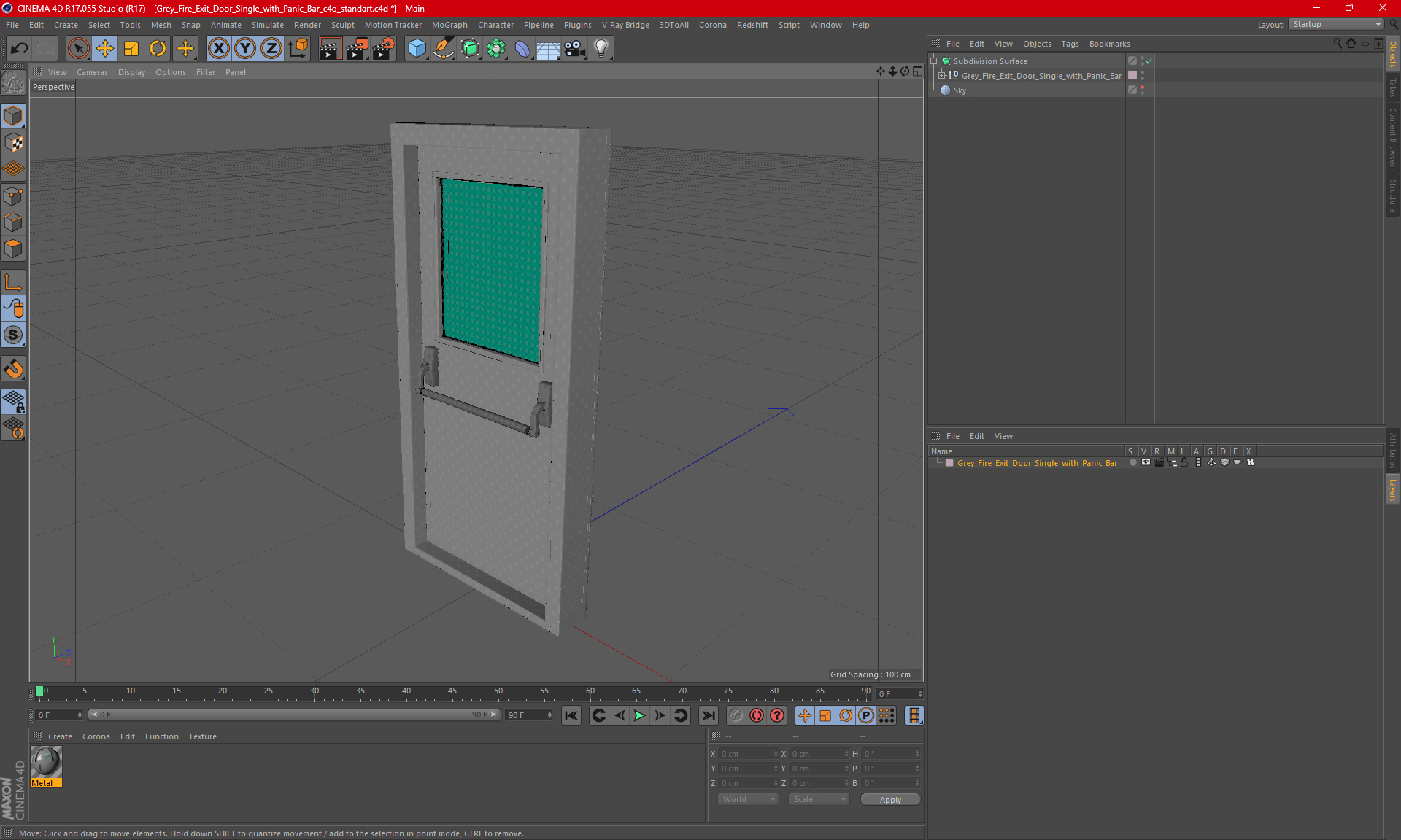 3D Grey Fire Exit Door Single with Panic Bar
