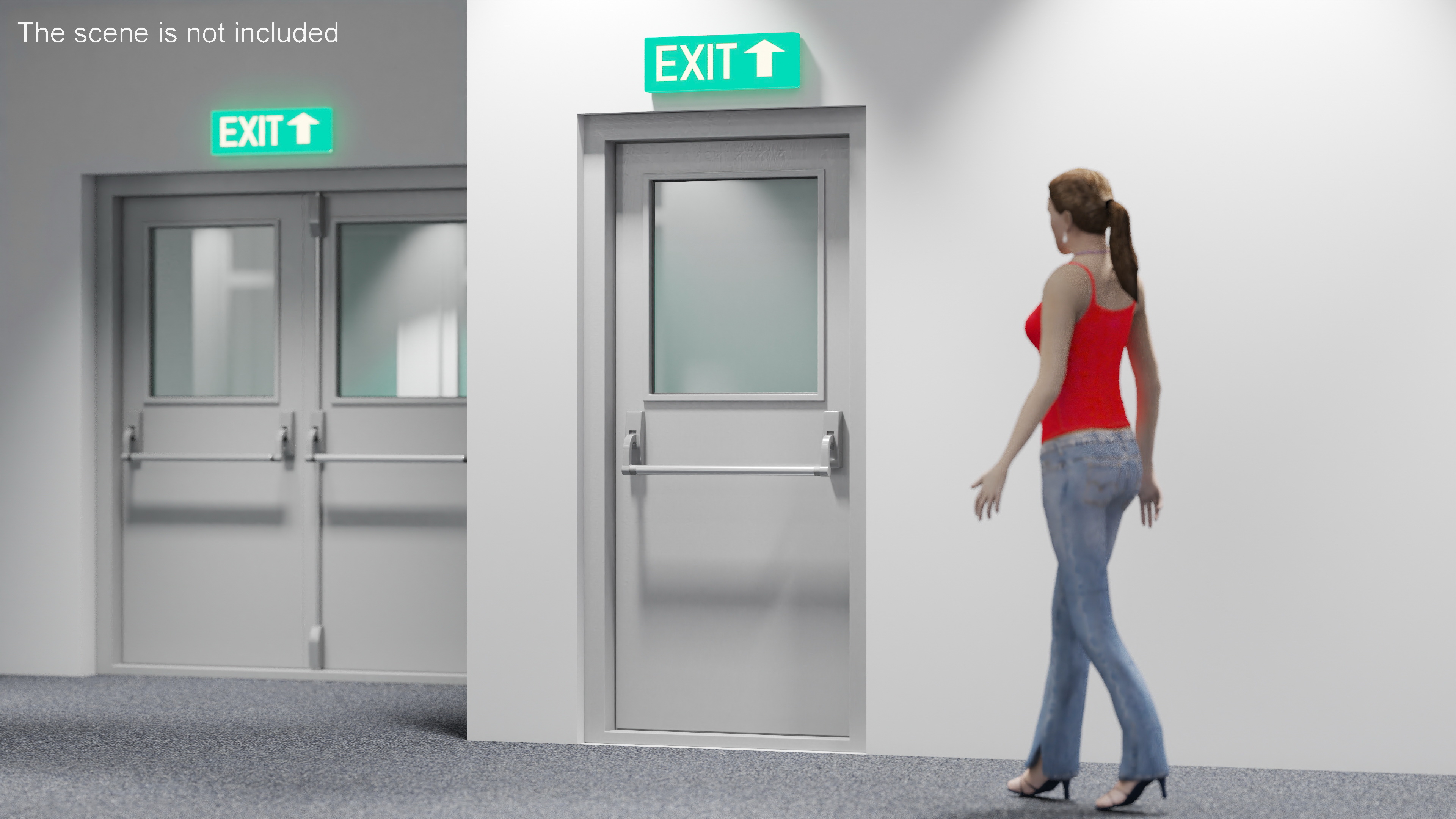 3D Grey Fire Exit Door Single with Panic Bar