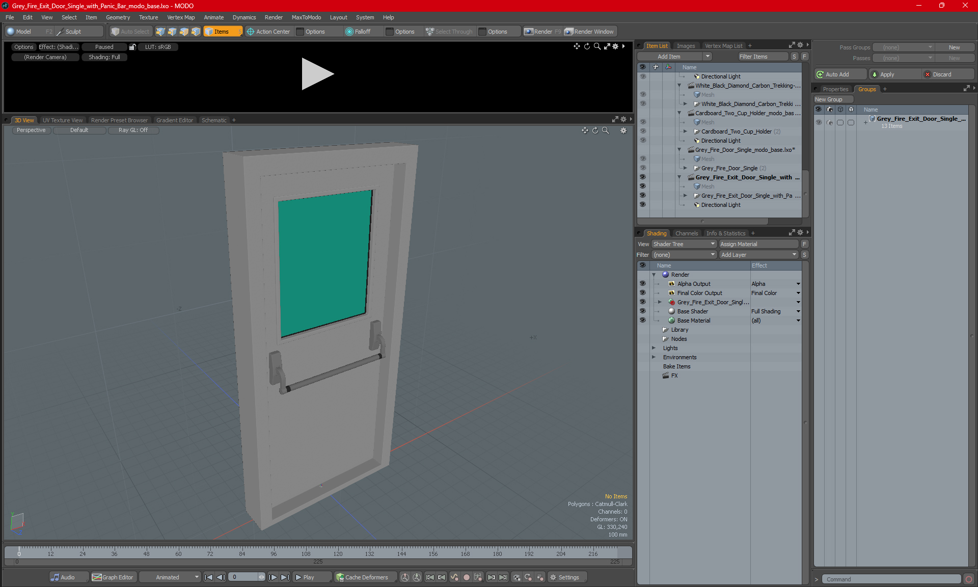 3D Grey Fire Exit Door Single with Panic Bar