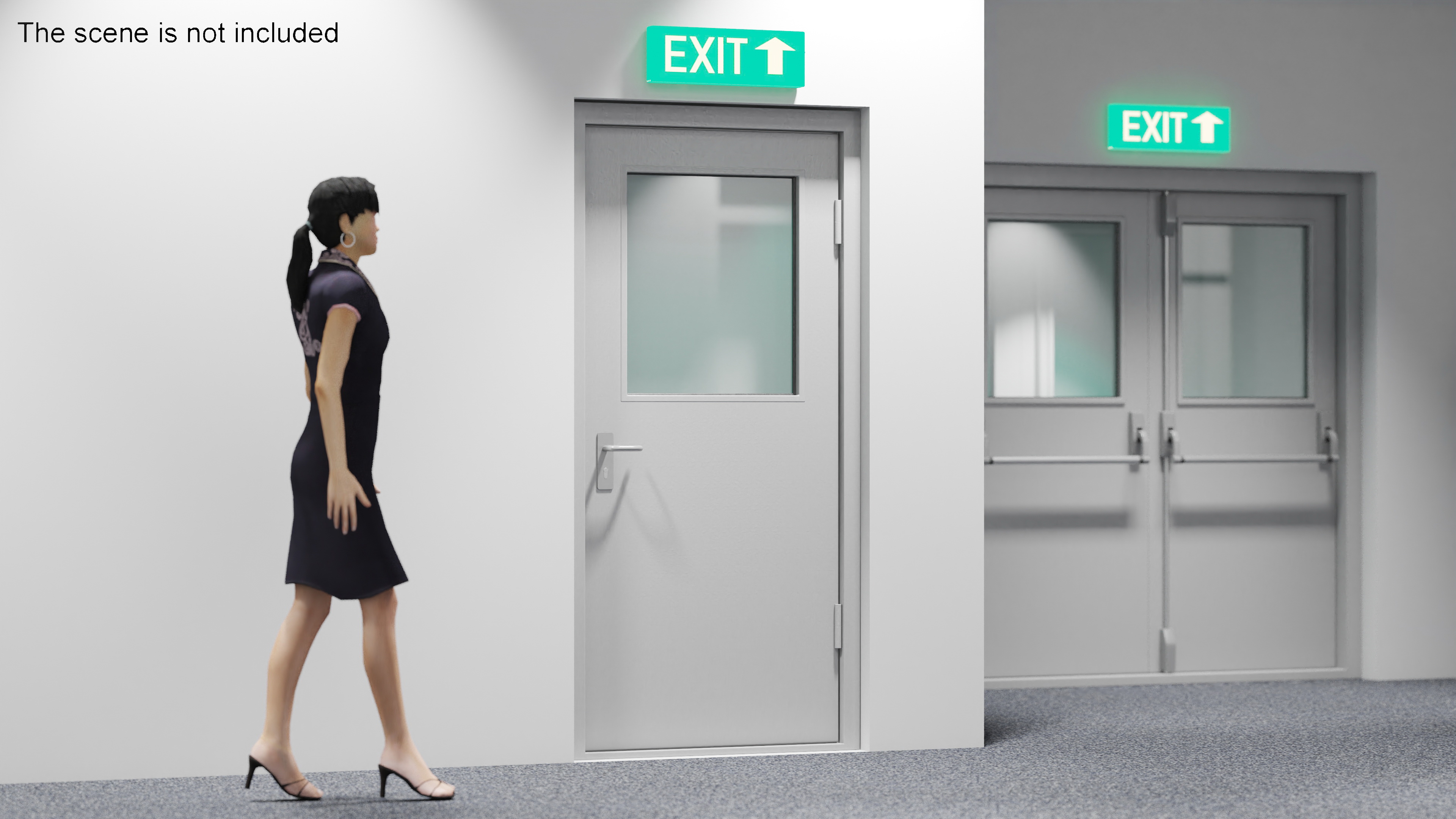 3D Grey Fire Exit Door Single with Panic Bar