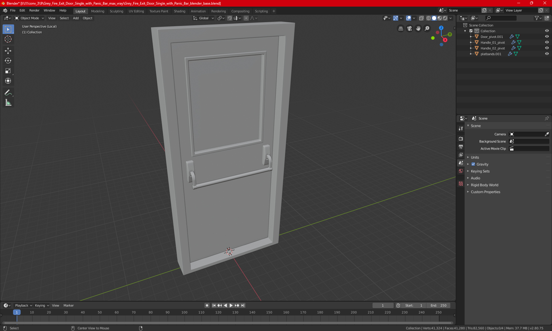 3D Grey Fire Exit Door Single with Panic Bar